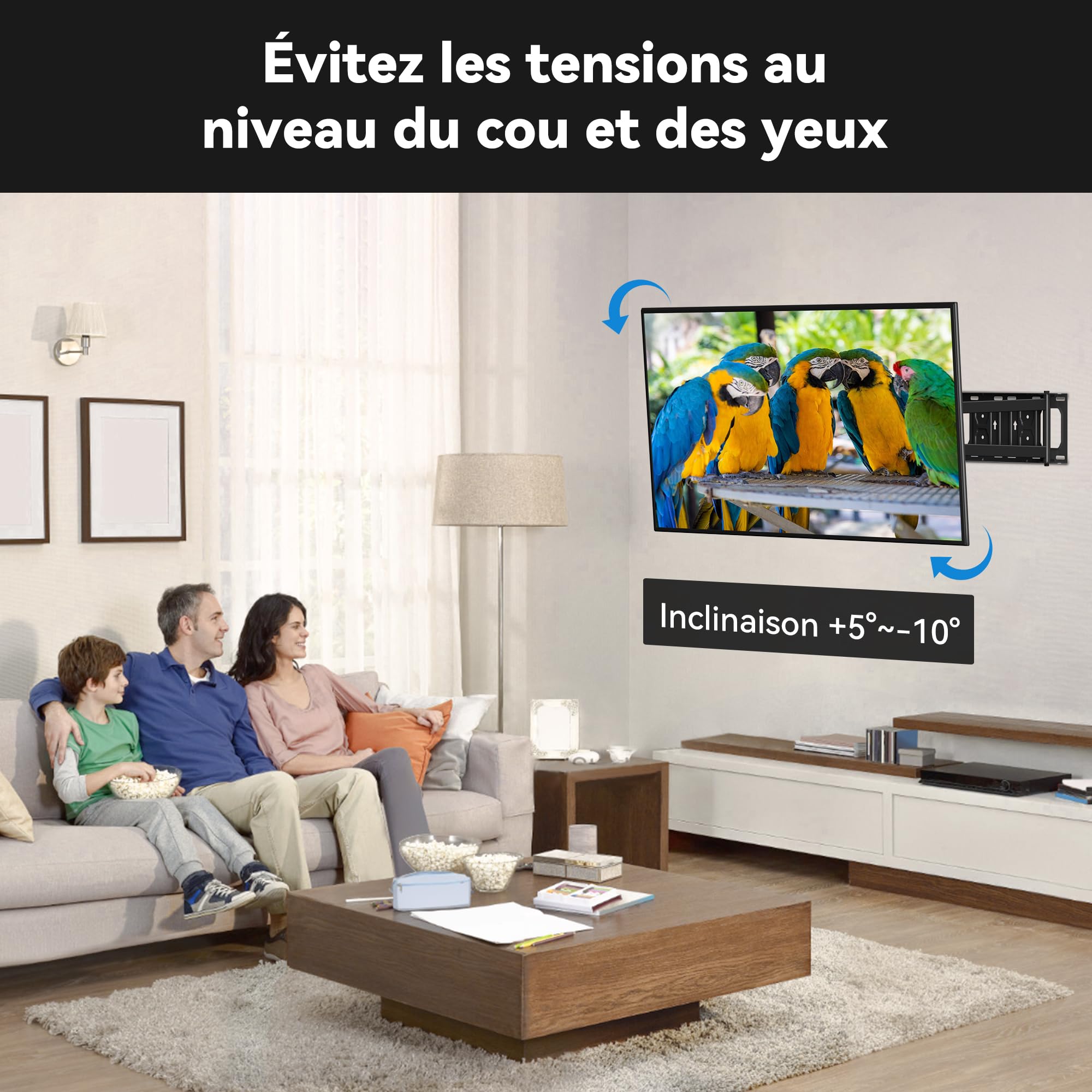 FORGING MOUNT Support Mural TV Longue Portée avec Extension de 650mm, Fixation TV Murale Inclinable et Orientable Support TV Mural Pivotant pour Écrans 26-60 Pouces jusqu'à 35kg, Max VESA 400x400mm