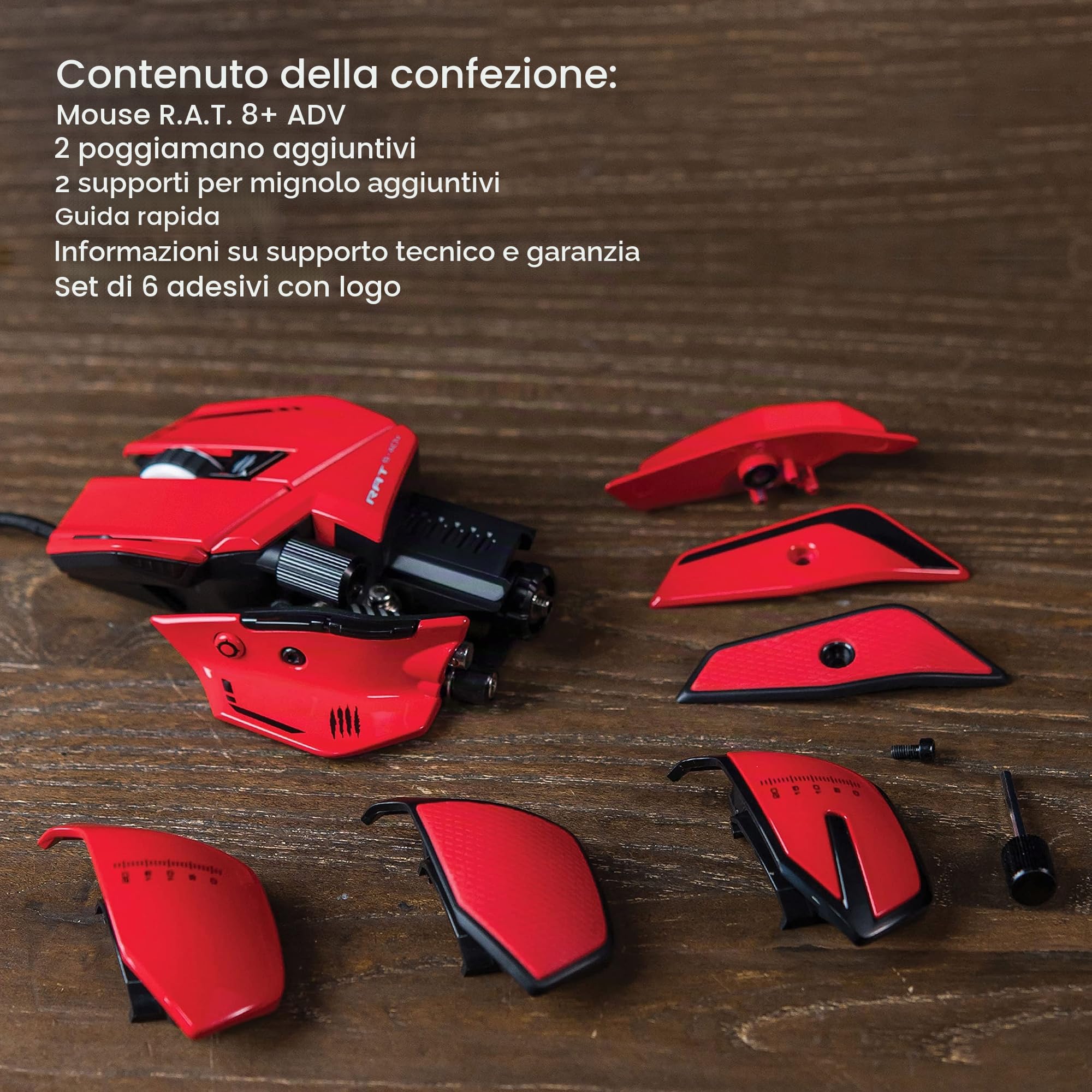 MAD CATZ Catz R.A.T. 8+ ADV - Mouse da gioco cablato completamente regolabile, base in metallo, 20.000 DPI, 11 pulsanti programmabili, 4 profili utente memorizzati direttamente, LED RGB, sistema di