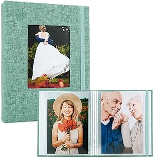 Small Photo Album 4x6-2 Pack, Clear Pages, Linen Cover with Front Window, Each Mini Album Holds 52 Photos, Small Photo Book for 4x6 Pictures, Turquoise