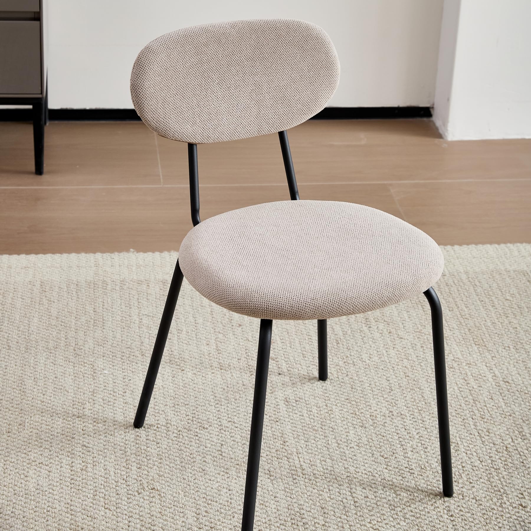 Juego de 4 Sillas de Comedor, Silla de Cocina Apilable, Silla Tapizada de Ocio con Patas de Metal Negro para Sala de Estar, Comedor, Cocina, Dormitorio - Caqui