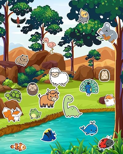 Miniatura 5 de Dajiewang Calcomanías de animales, 100 paquetespieza de vinilo impermeable lindo adhesivo estético botella de agua, portátil, teléfono,