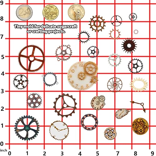 Miniatura 6 de Funshowcase Steampunk Style - Molde de silicona para reloj y reloj de la colección Cogs Gears para hacer azúcar, decoración de pasteles, decoración