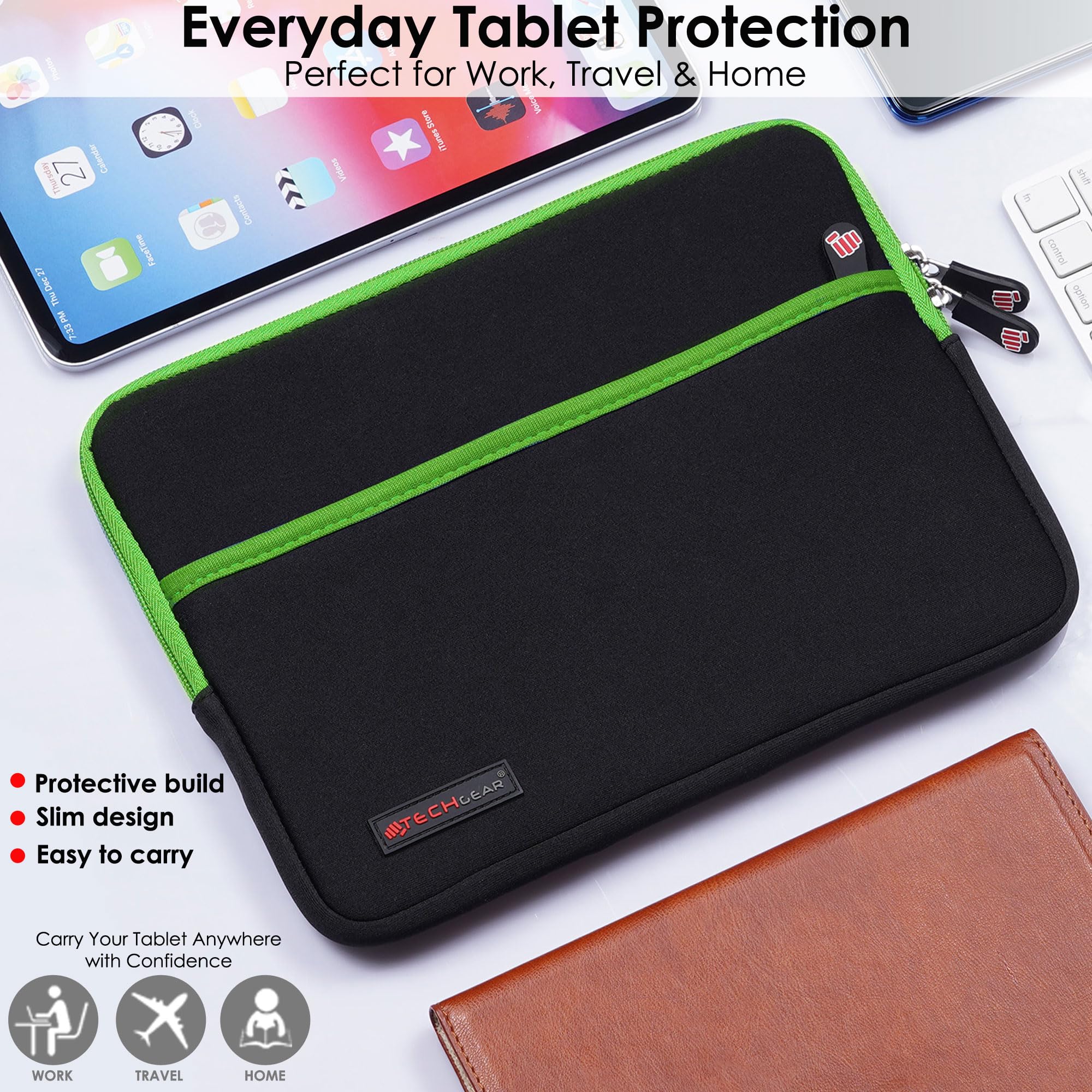 TECHGEAR Custodia 10" Pollici tablet - Custodia Protettiva manicotto in neoprene Sottile e rivestimento interno antiurto Compatibile con Samsung Tab A8 10,5 2022 10,1 Tab A7 10,4 Surface Go 3 e altri