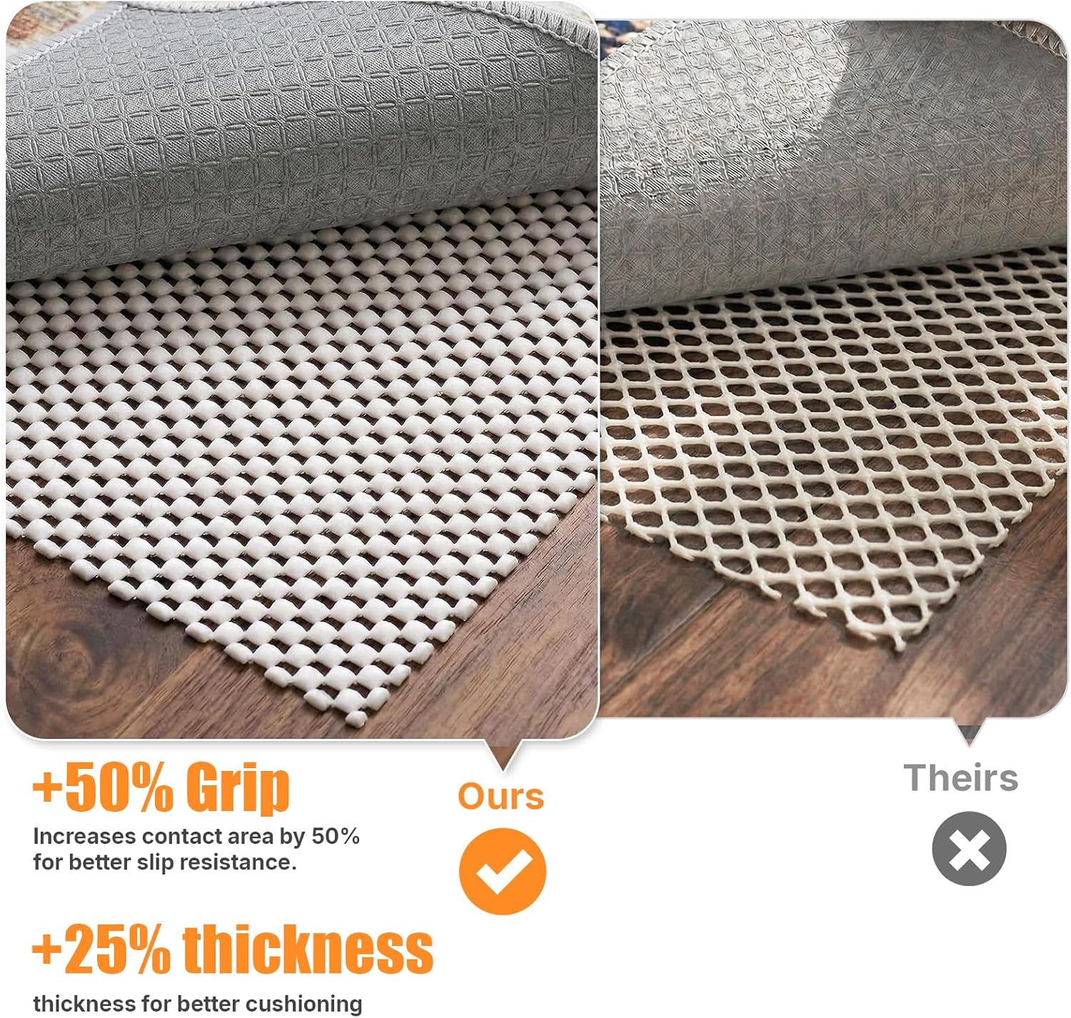 Non-Slip Rug Pad 9x12 Ft – 9 x 12 Ventilated PVC Mesh Underlay for Hardwood & Tile Floors, Easy-Cut Anti-Skid Carpet Gripper for Living Room Area Rugs