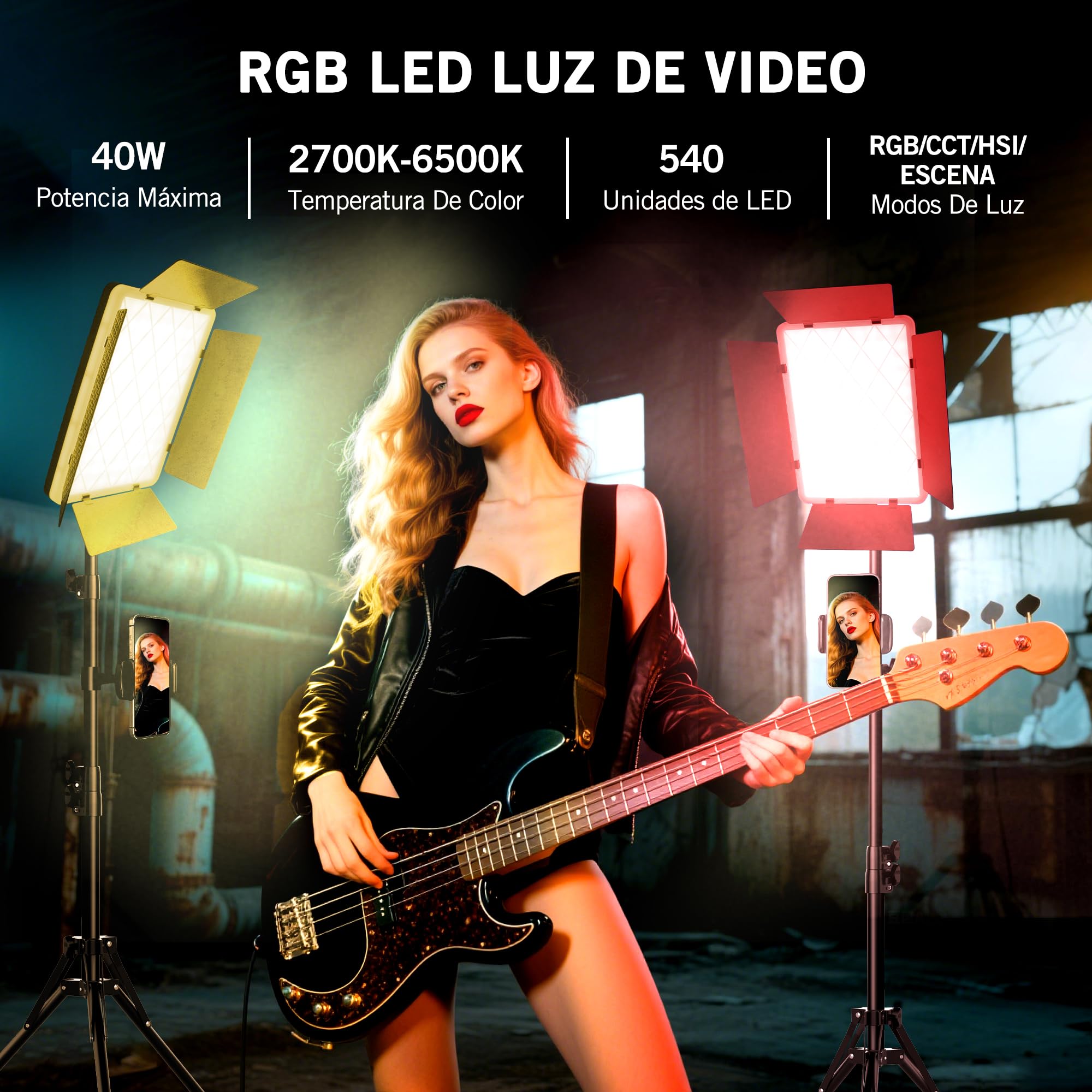 NiceVeedi Luz de video RGB de 15 pulgadas, iluminación de estudio fotográfico de 40 W con control remoto y soporte para teléfono, panel de luz LED regulable de 2700 K-6500 K con 20 escenas/modo RGB