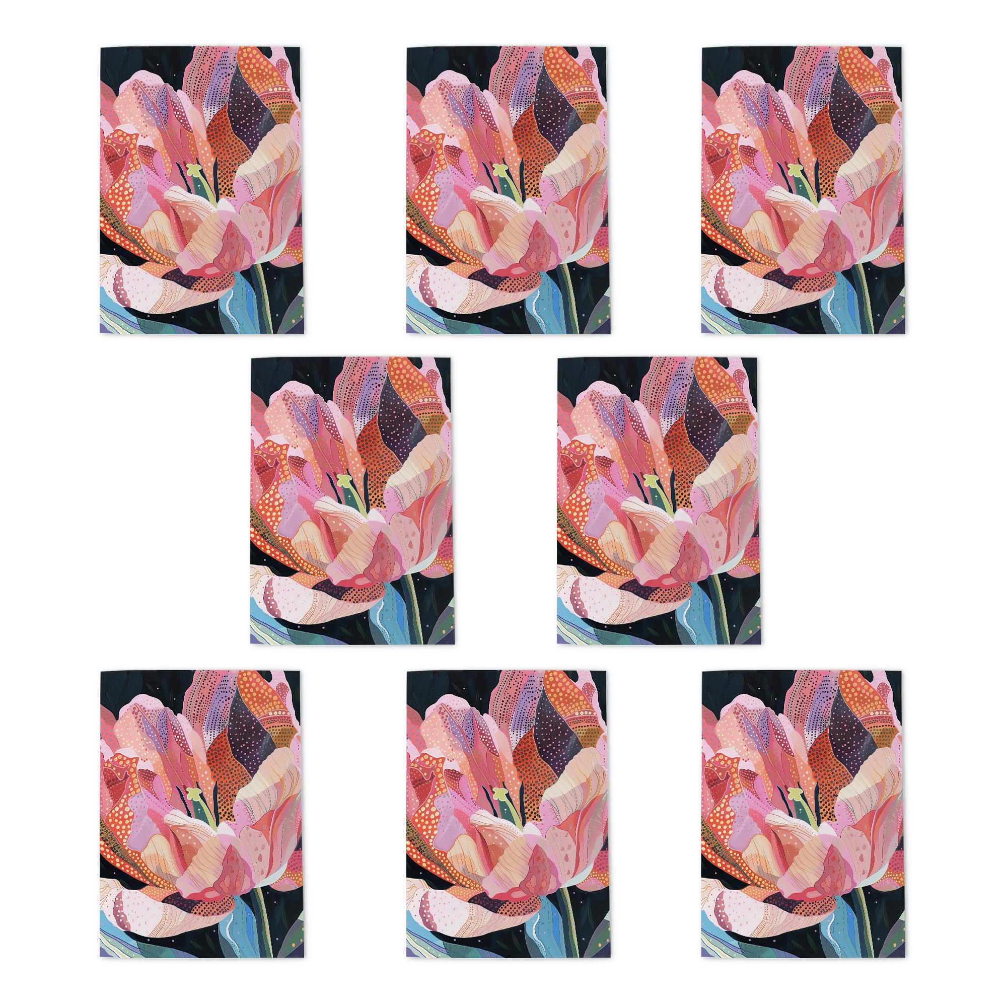 Pink Trumpet Lily Greeting Cards Pack of 8 Colourful Folk Floral Art Note Cards Any Occasion Blank Inside A6 10x15cm
