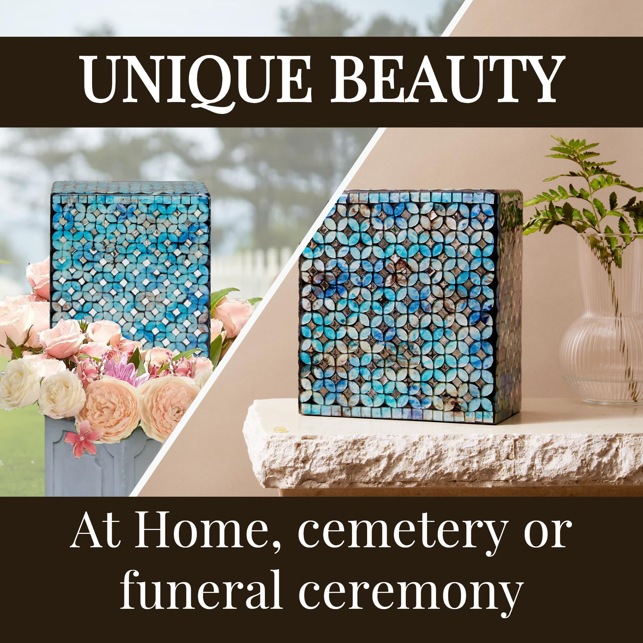 Liliane Memorials Handmade Mosaic Glass Cremation Urn – Blue & White Cross Design, Holds 200 Cu In Ashes - View #4