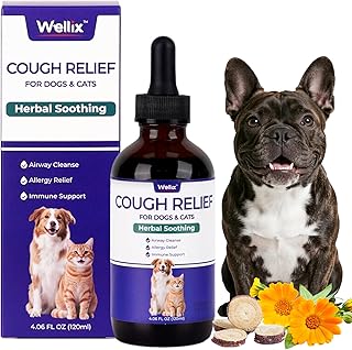Wellix 120ml Kennel Cough Treatment for Dogs & Cats High-Volume - All Herbal Formula for Dog Cough, Sneezing & Cat Cold Relief - Durable Bacon Flavor Throat Gold for Dogs