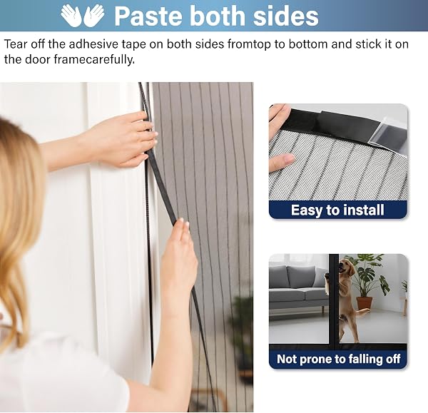 Magnetic Screen Door -Fit Door Size 36.0 x 80.0'' Retractable Screen Door Mesh for Front Door or Sliding Door, Pet & Kid Friendly, Hands-Free Closure Keeps Bugs Out & Lets Breeze in, Stripe Black - 5