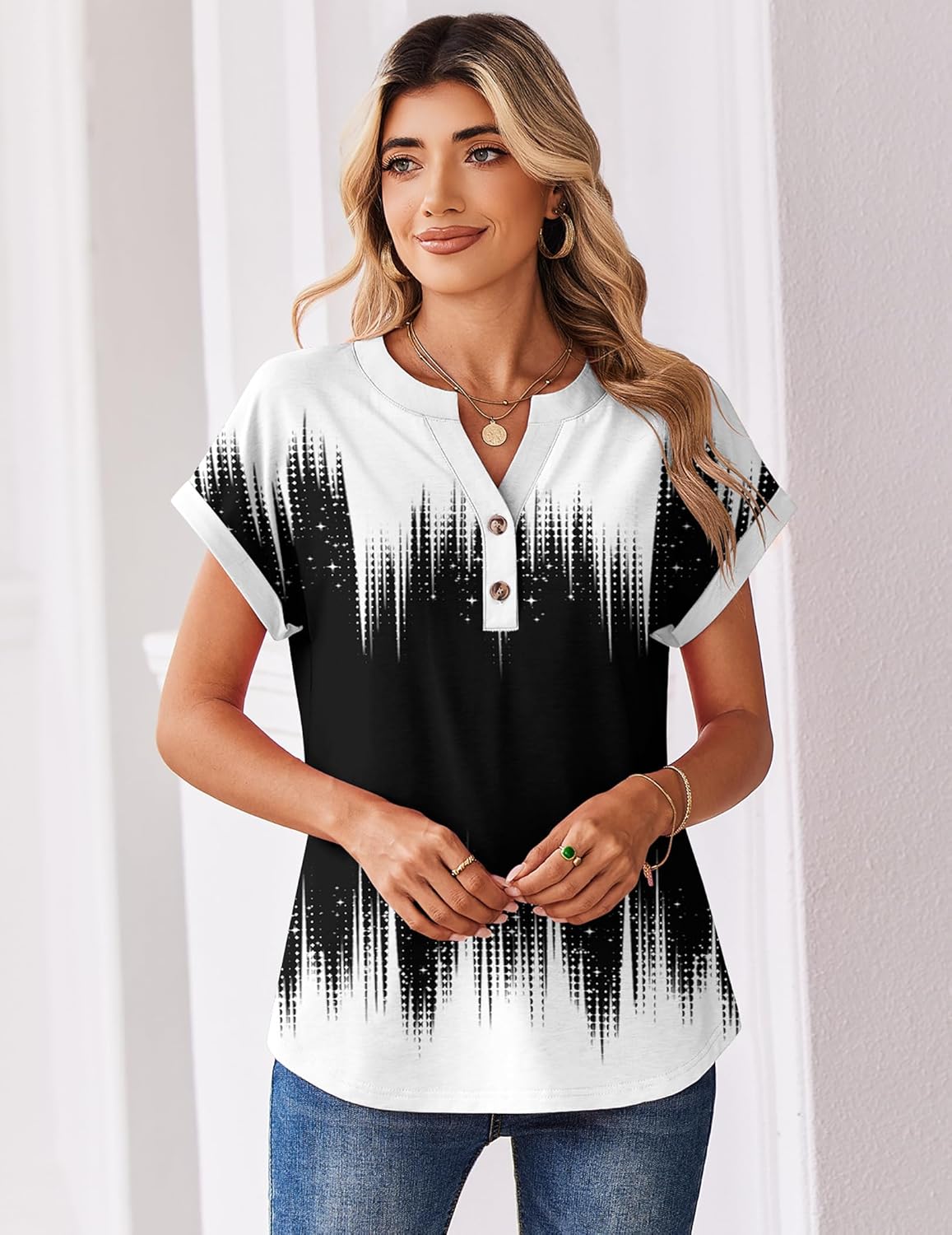 Zeagoo Women Tops Summer Short Sleeve T Shirts V Neck Dressy Casual Work Blouses Fashion Boho Clothes S-3XL - Image 4