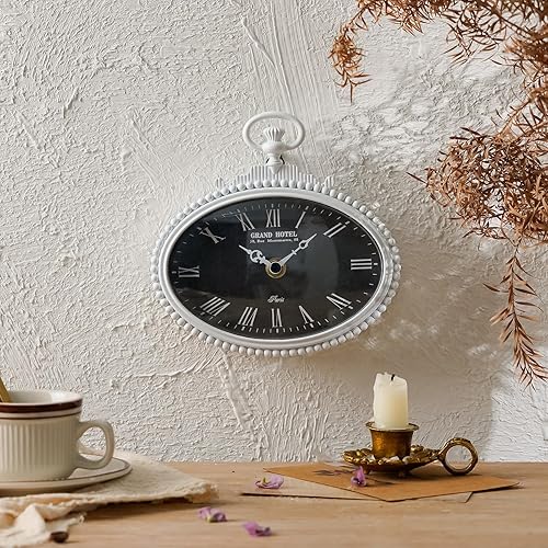 Miniatura 2 de NIKKY HOME Reloj de pared pequeño negro vintage de 6.5 pulgadas, funciona con pilas, silencioso, retro, de metal, analógico, ovalado, para baño,