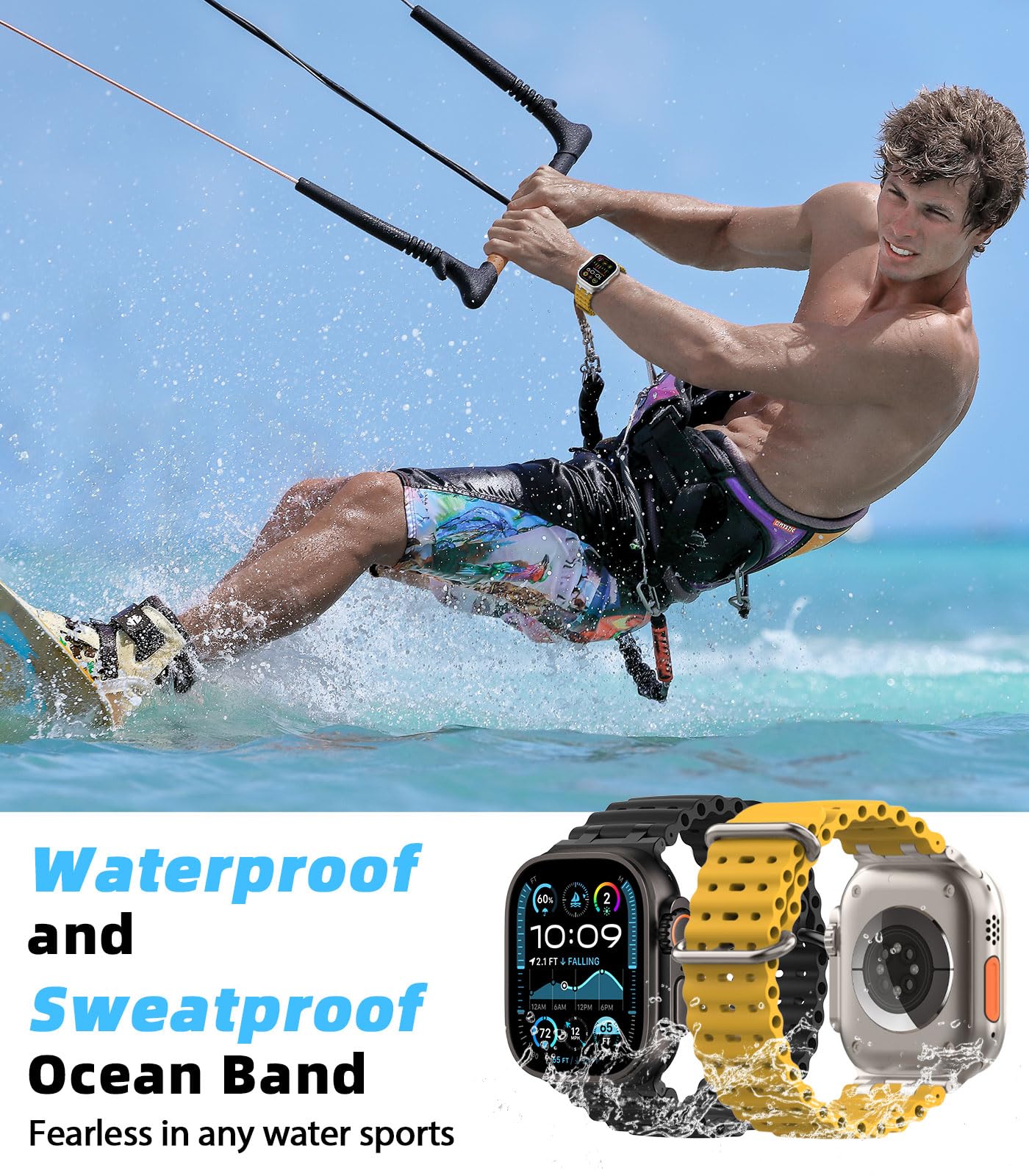 MoKo Bracciale Migliorato in Silicone Sport Oceano per Apple Watch 49mm/46mm/45mm/44mm/42mm - Serie 10/9/8/7/6/5/4/3/SE2/SE/Ultra2/Ultra - Unisex