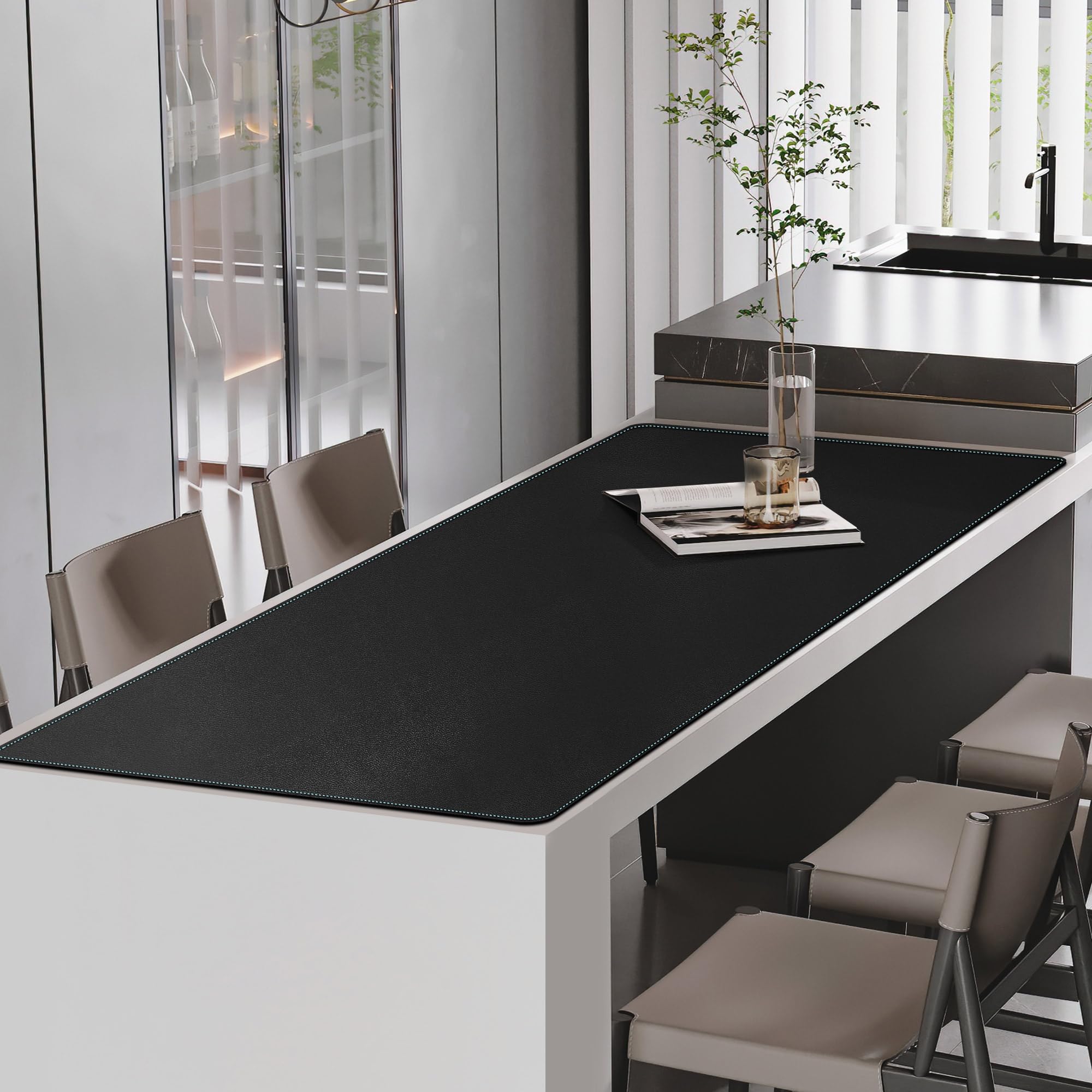 CENNBIE Tappetino da scrivania in pelle PU 180x70 cm impermeabile per mouse, ufficio e casa (Nero)