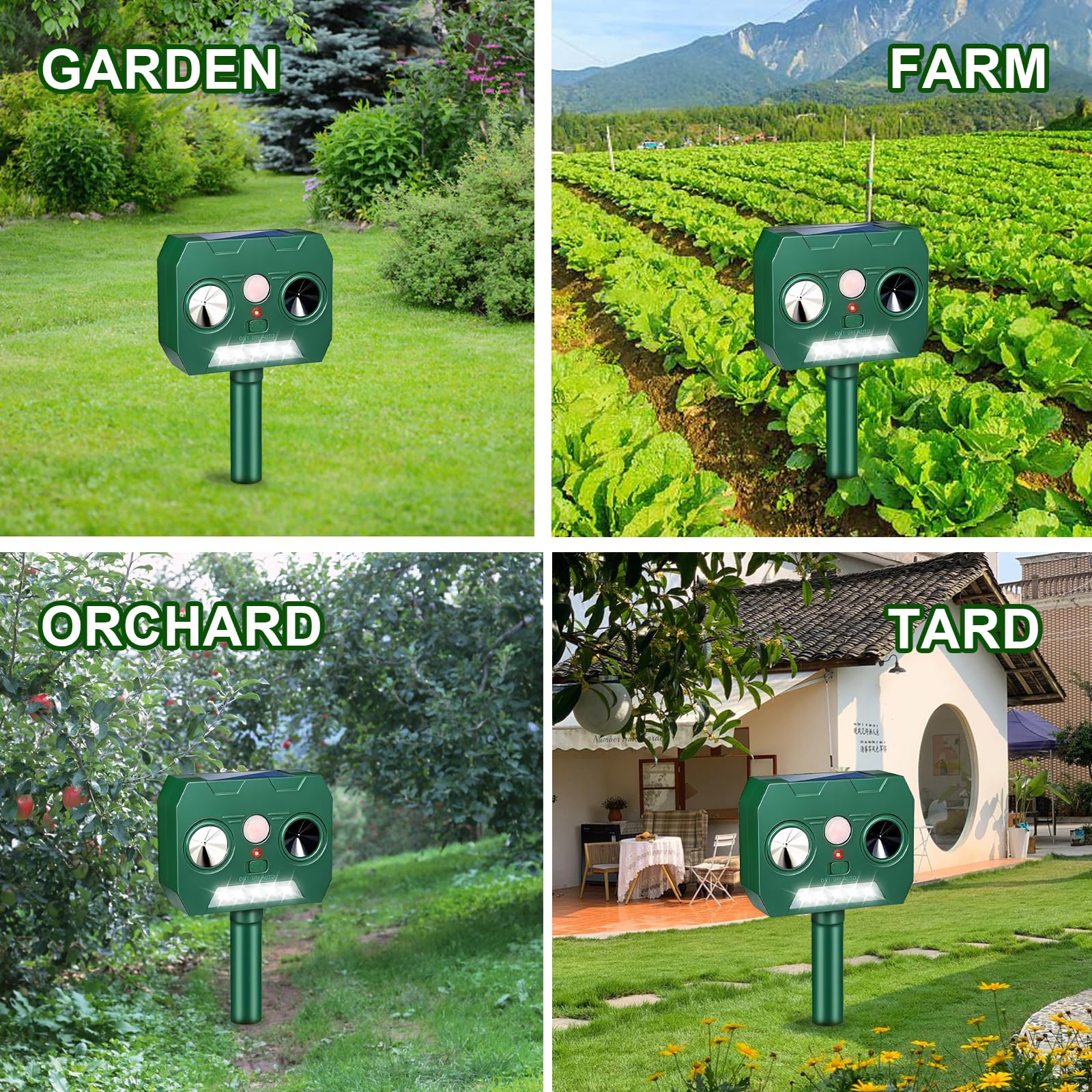 Répulsif Chat Ultrason pour Jardin Solaire Répulsif pour Animaux Etanche avec Lumière LED Repousse Les Renards，Oiseaux，Cerfs，Pigeons，Ratons Laveurs，Taupes et Les Blaireaux. (A)