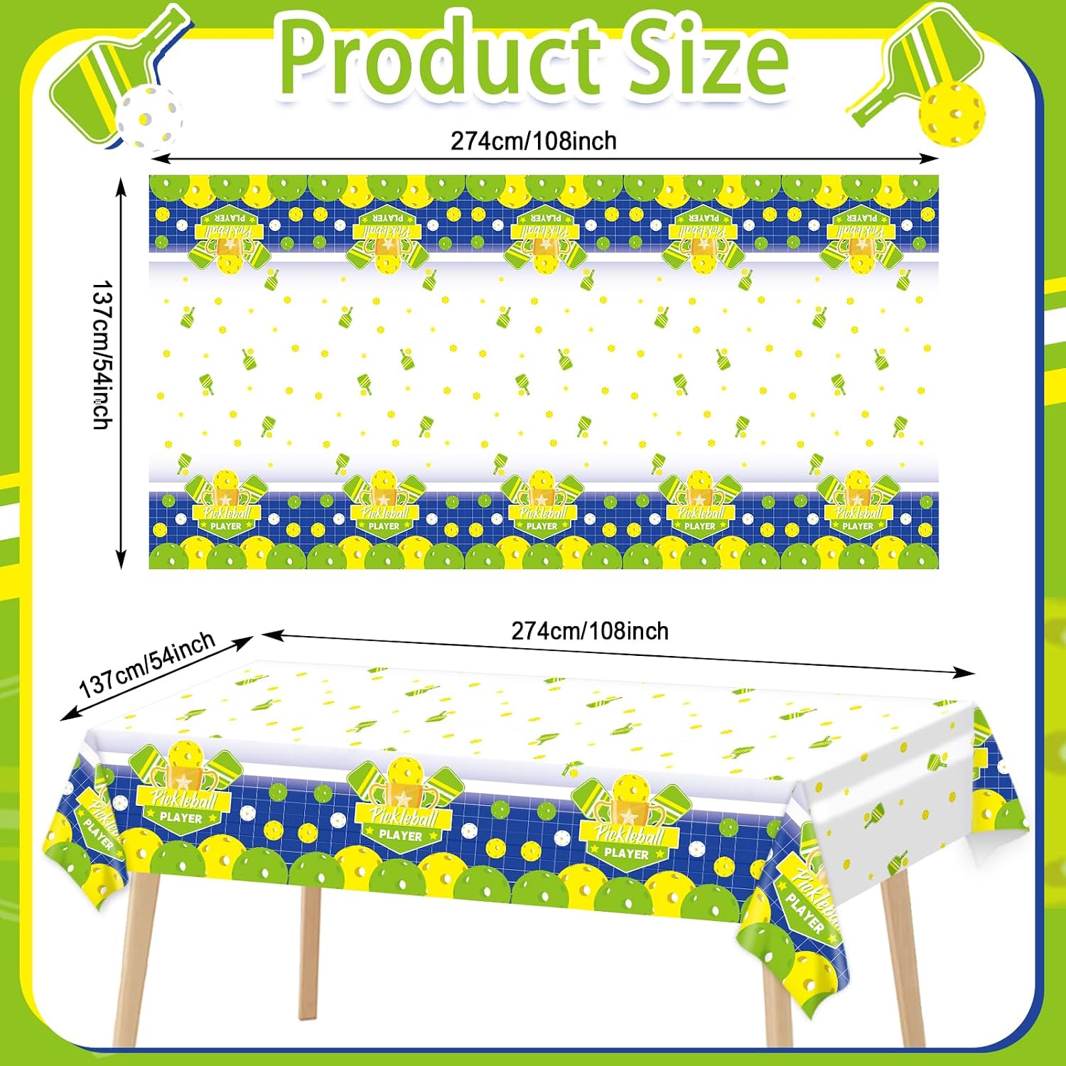 chiazllta 3 Pcs Pickleball Party Tablecloths Pickleball Party Decorations Supplies Pickleballs Player Sport Themed Disposable Waterproof Plastic Table Covers for Baby Shower Birthday Favor Decors image 2