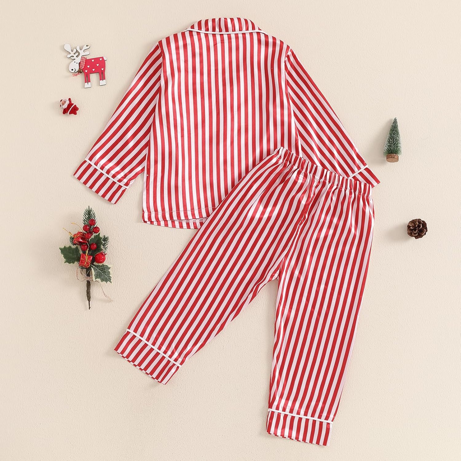 Kids Baby Girl Pajamas Set Silk Christmas Tree Car Print Button Shirt Tops Pants Toddler Sleepwear Pjs Loungewear - Image 4