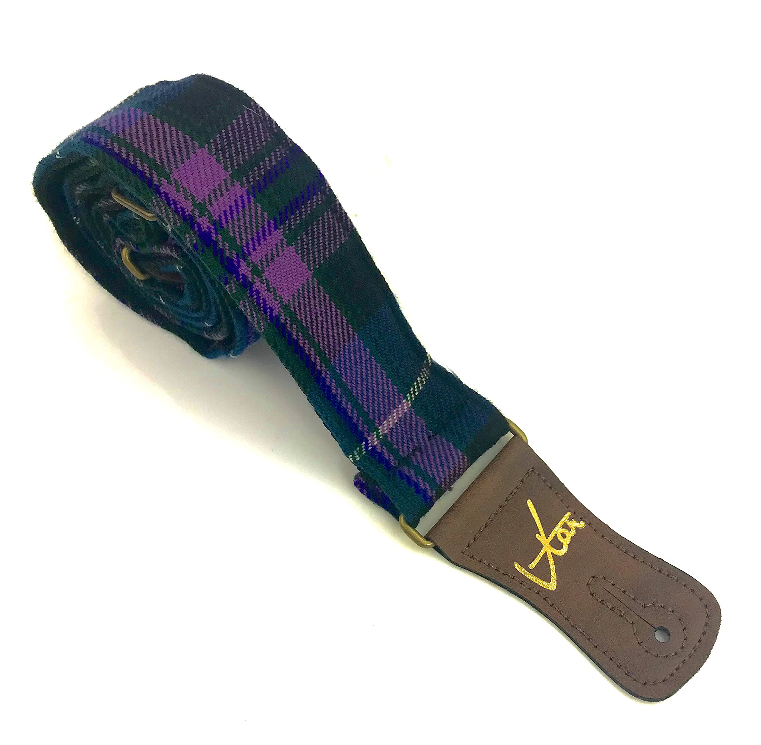 Vtar Handmade Scottish Highland Tartan 70's Guitar Strap with Vegan brown leather end (Pride of Scotland)