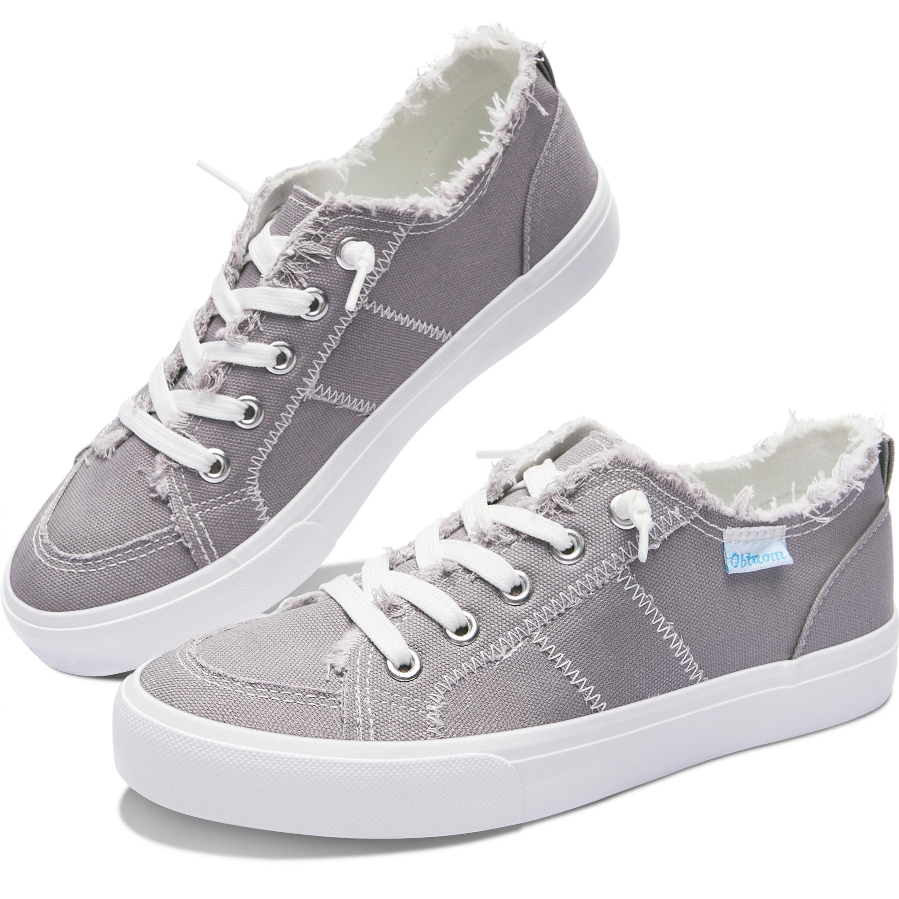 Obtaom Women's Play Fashion Sneaker White Color Washed and Leopard Canvas Slip on Shoes