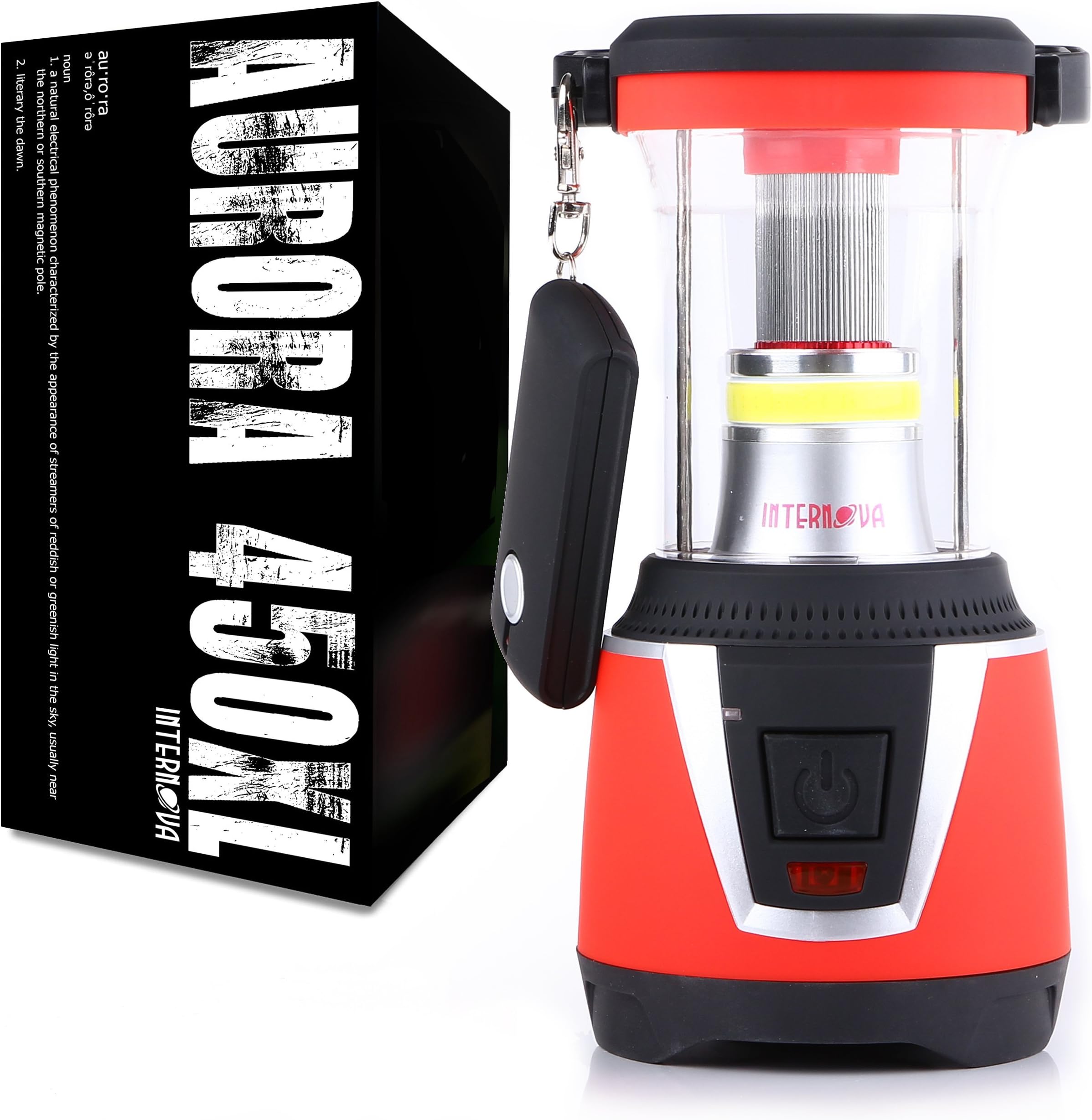 Internova Aurora 450XL - 360 Degree Duel Colored LED Camping and Emergency Lantern with Remote - Backpacking - Hiking - Auto - Home - College (Sunset Red)