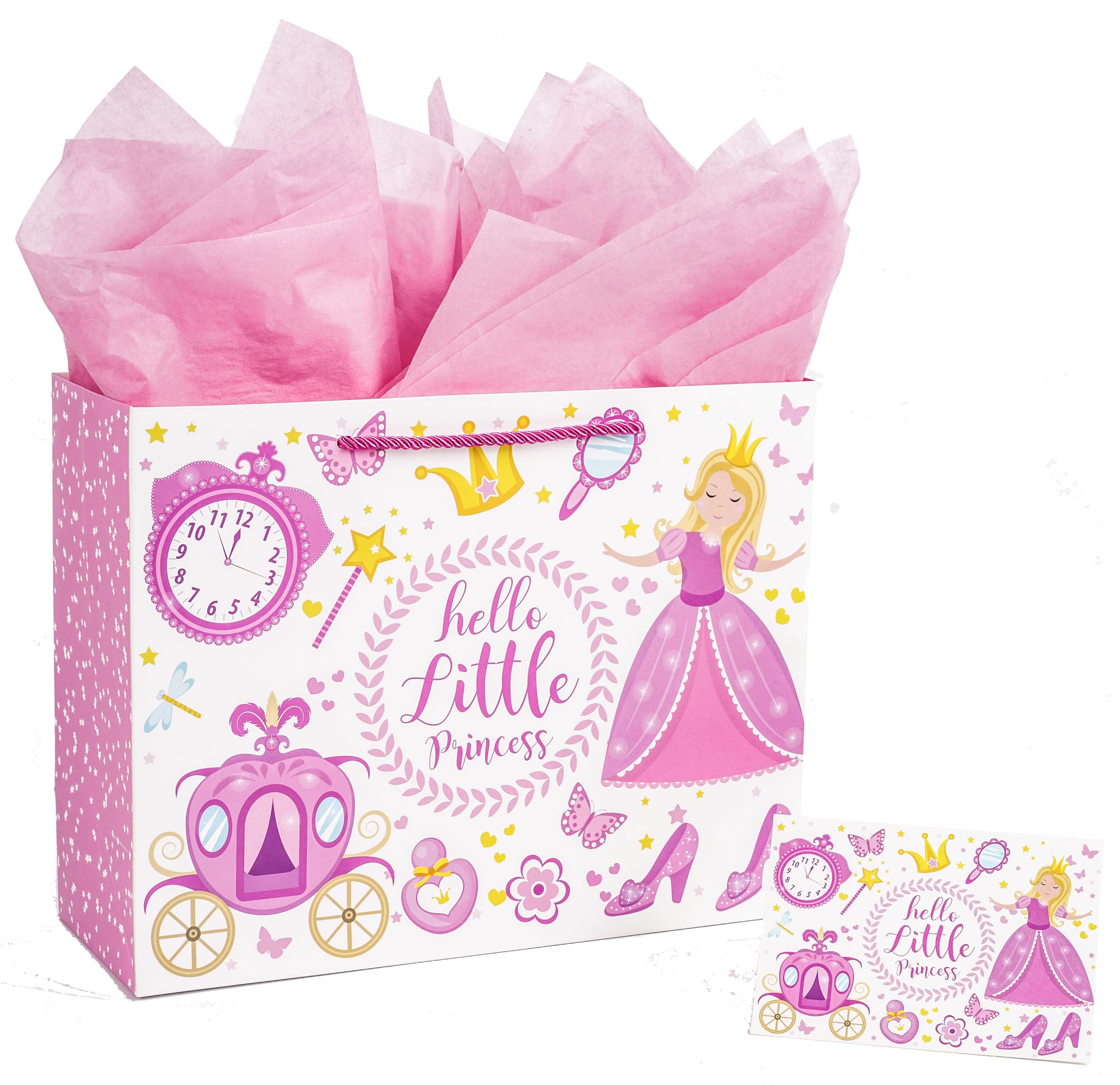 Lyforpyton Sacchetto Regalo Rosa Little Princess Con Carta Velina E Biglietto - 32x12x25 Cm, Perfetto Per Compleanno E Baby Shower - 3