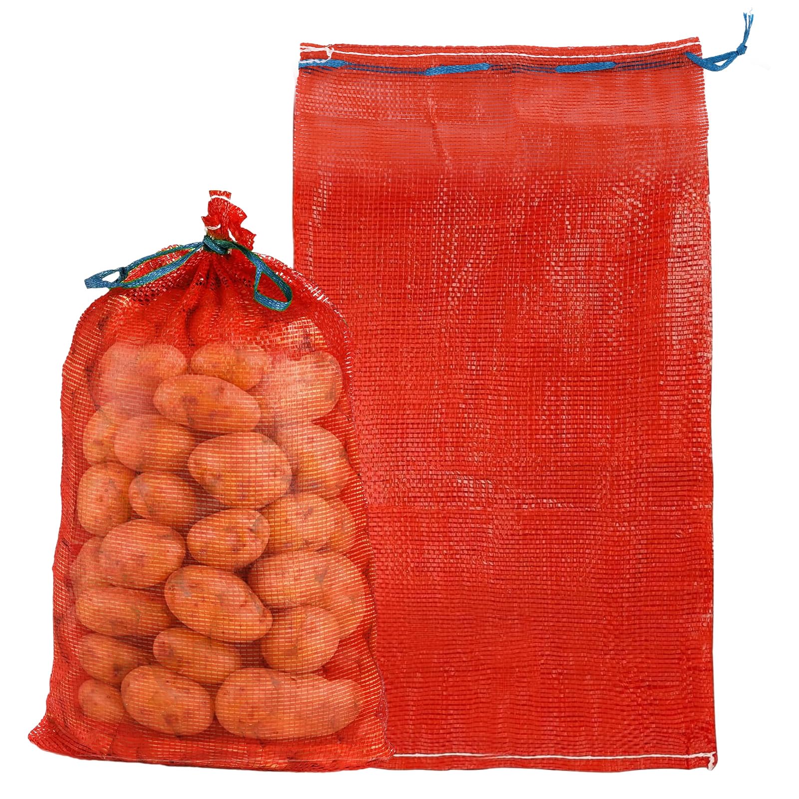 MEIDIV 50PCS Large Net Sacks, 55x85CM Onion and Carrot Nets Bag for 32kg, Drawstring Vegetable Storage Bags for Onion Carrot Patato Storage, Logs Kindling Wood Sacks