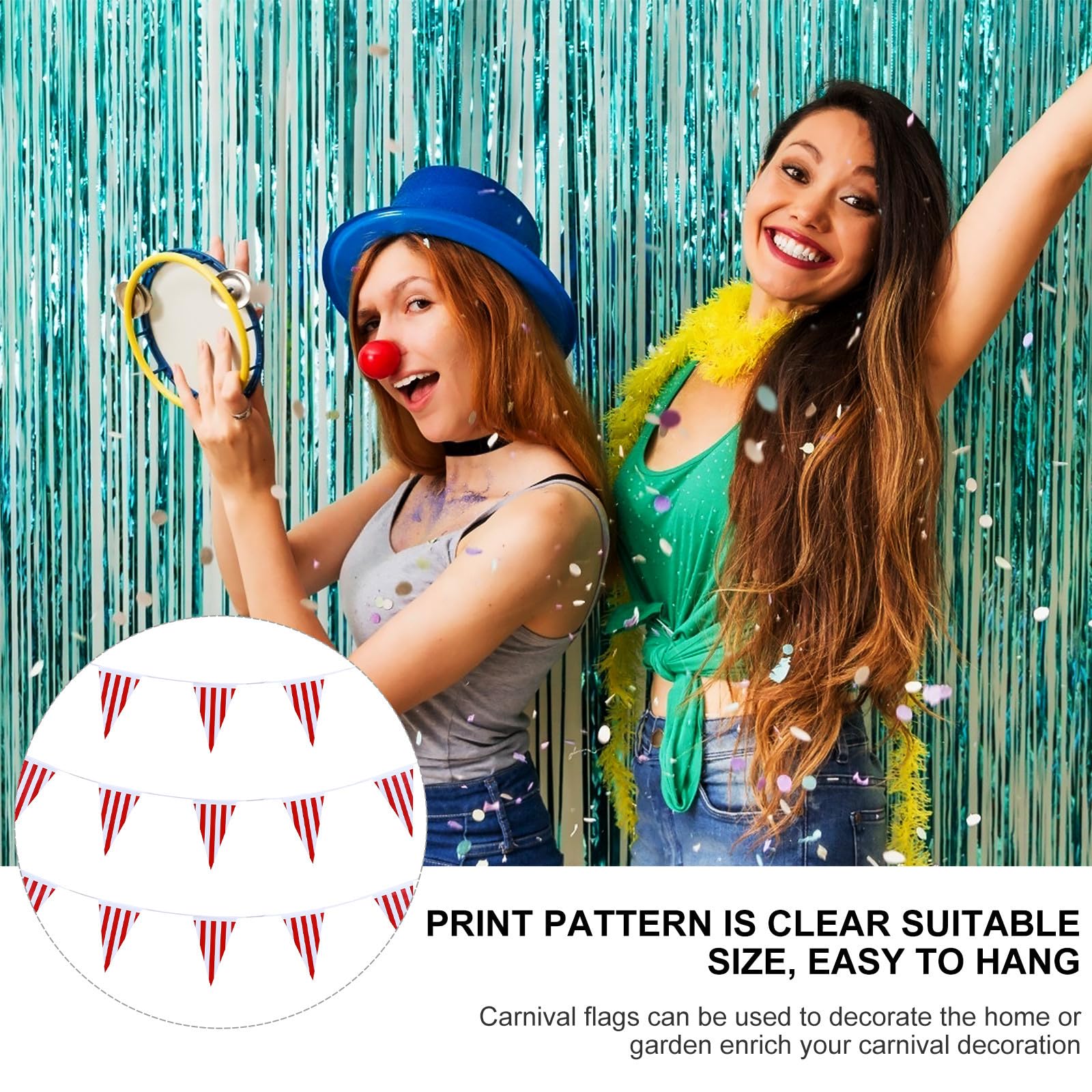 Uonlytech 9 Piezas Banderines Colgantes de Rayas para Decoración de Carnaval y Fiesta, Fáciles de Colgar, Material Pe, Diseño Triangular, Adecuado para Adornos de Carnaval Hogar