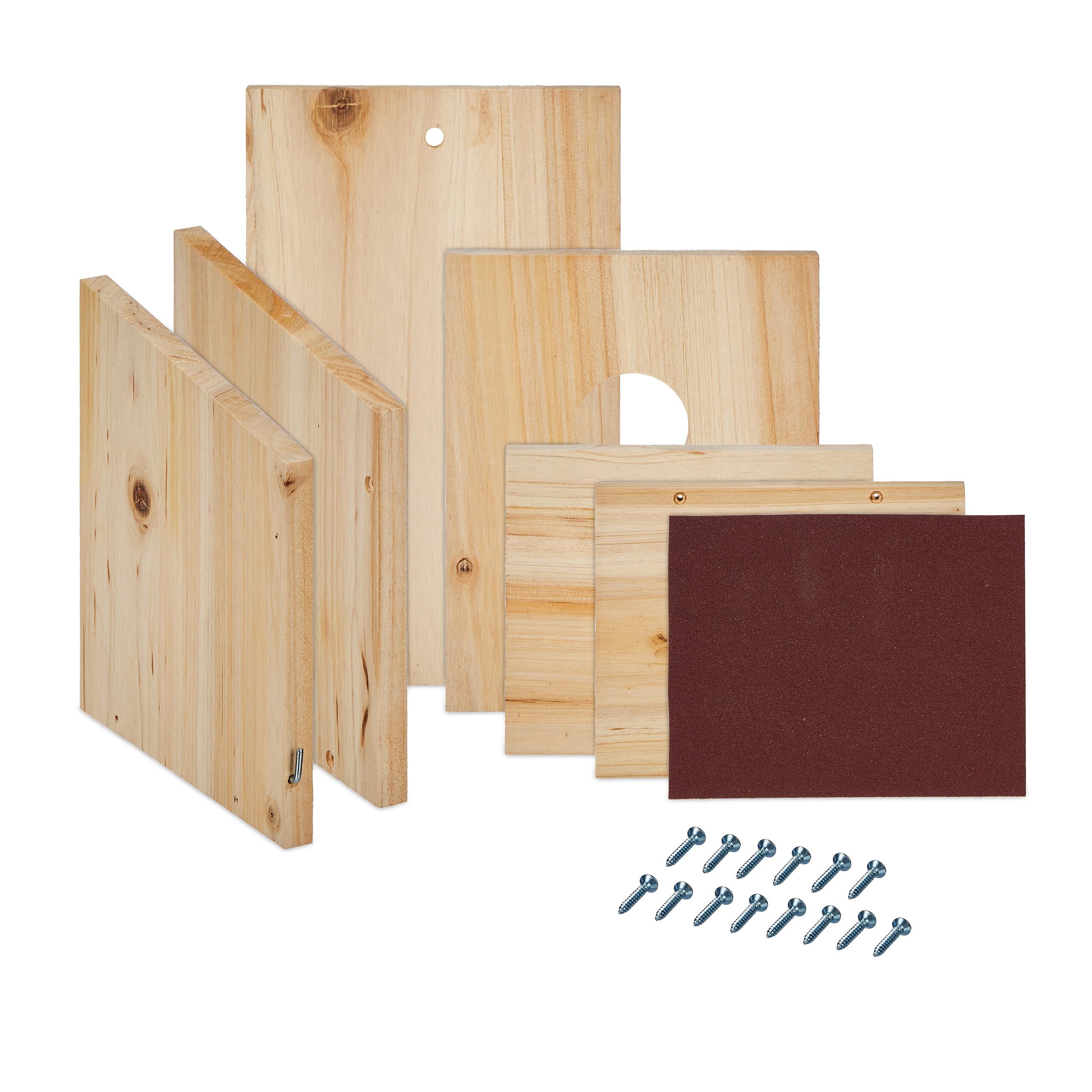 Relaxdays Casa per Uccellini, Casetta Nido in Kit in Legno, da Appendere, Sportello con Foro, HLP 23x14x18 cm, Naturale, 23 x 14 x 18 cm