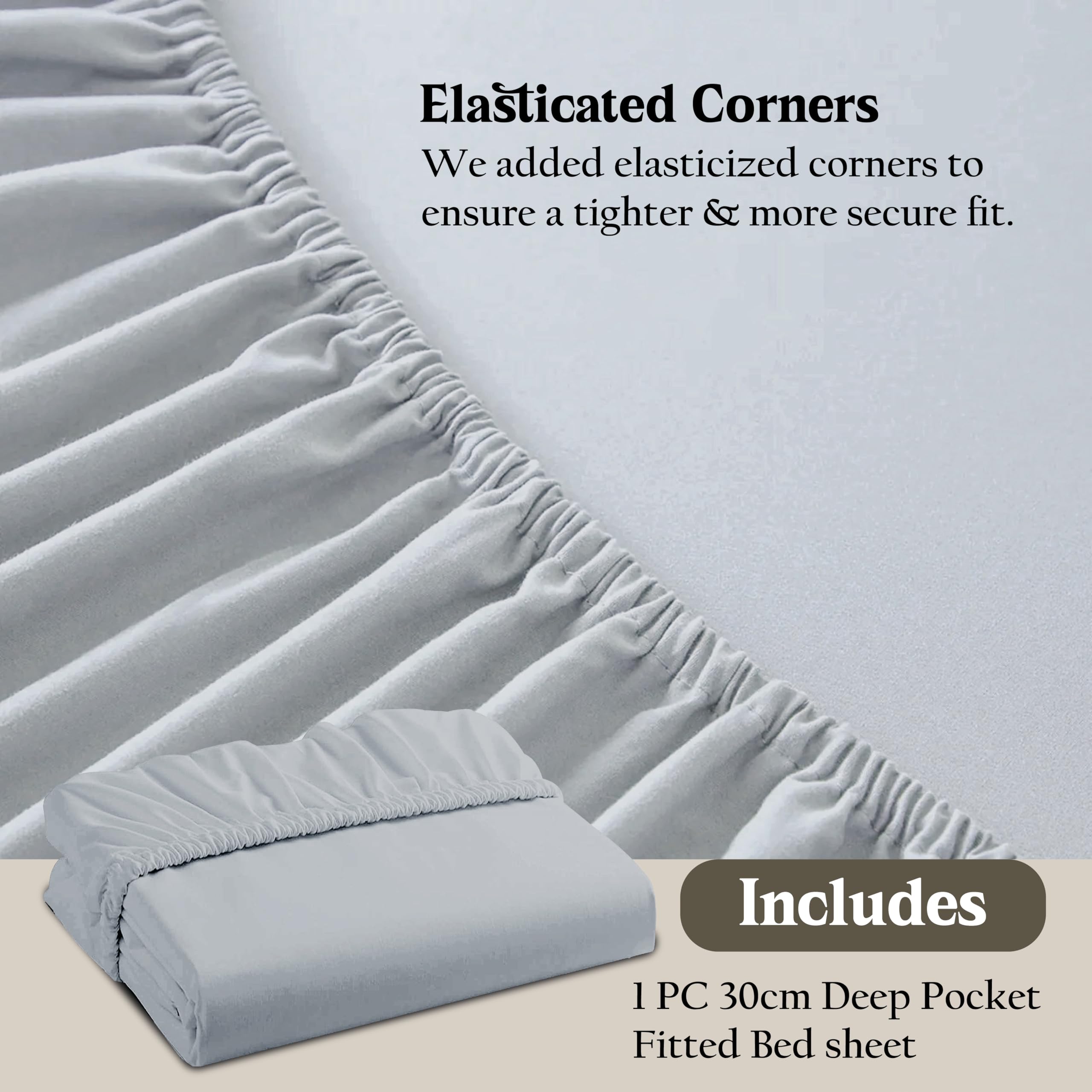 Ev Dekor Single Fitted Sheet Soft 100% Microfiber 30cm Deep Pocket Bed Sheets - Grey (90 X 190) Cm, Grey 30cm Fitted - Image 3