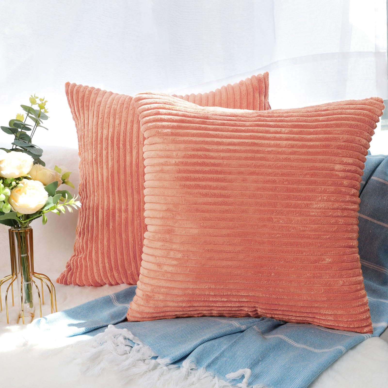 CALIYO Kissenhülle Kord Uni 2er Set, Kissenbezug 50x50 Kissenbezüge für Zierkissen Dekokissen Sofakissen Couchkissen in vielen Farben.