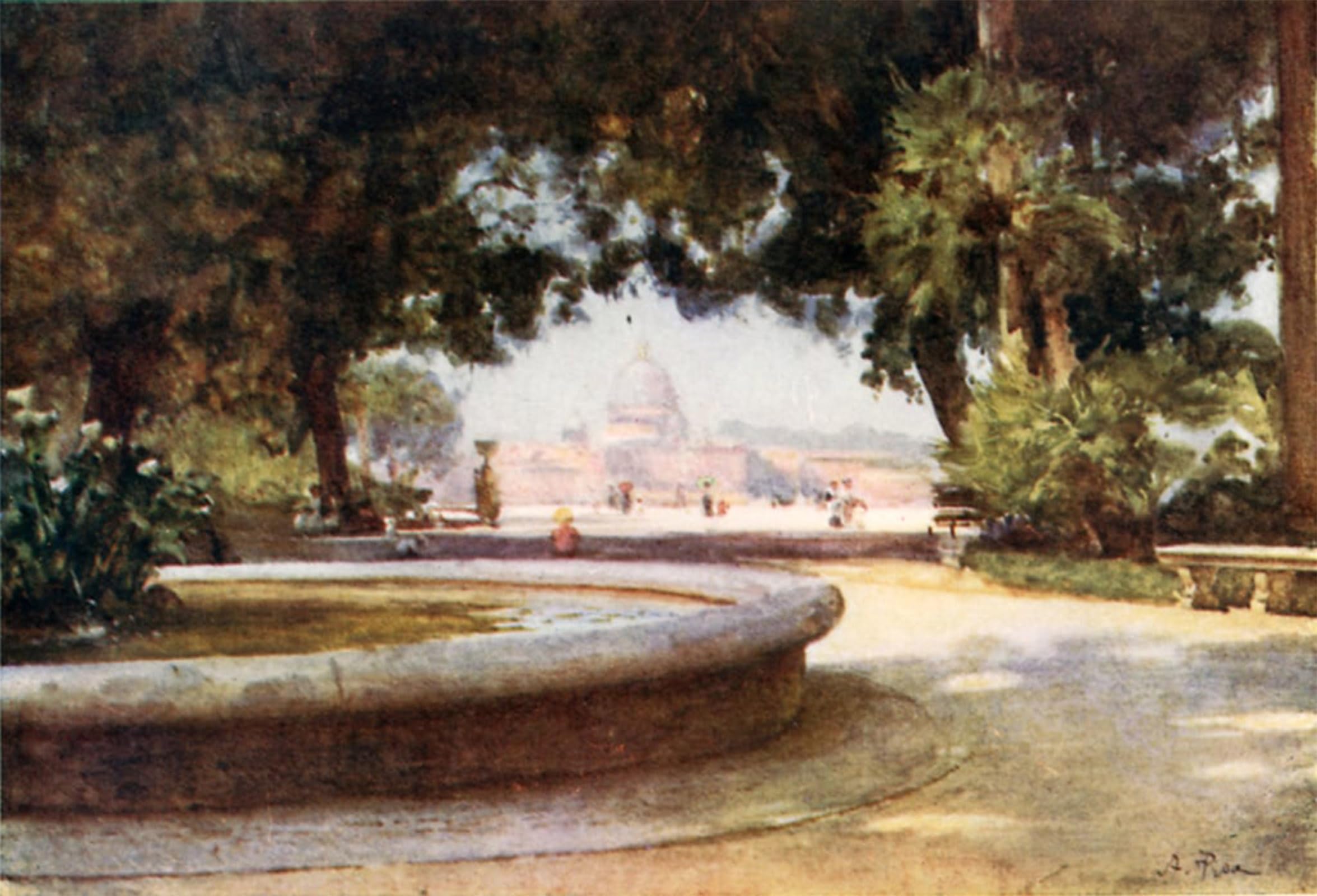 POSTERIIk Vintage Classic Picture Landscape Artwork From the Pincian Gardens by Alberto Pisa Portrait Canvas Painting for Office Home Decor 60x90cm