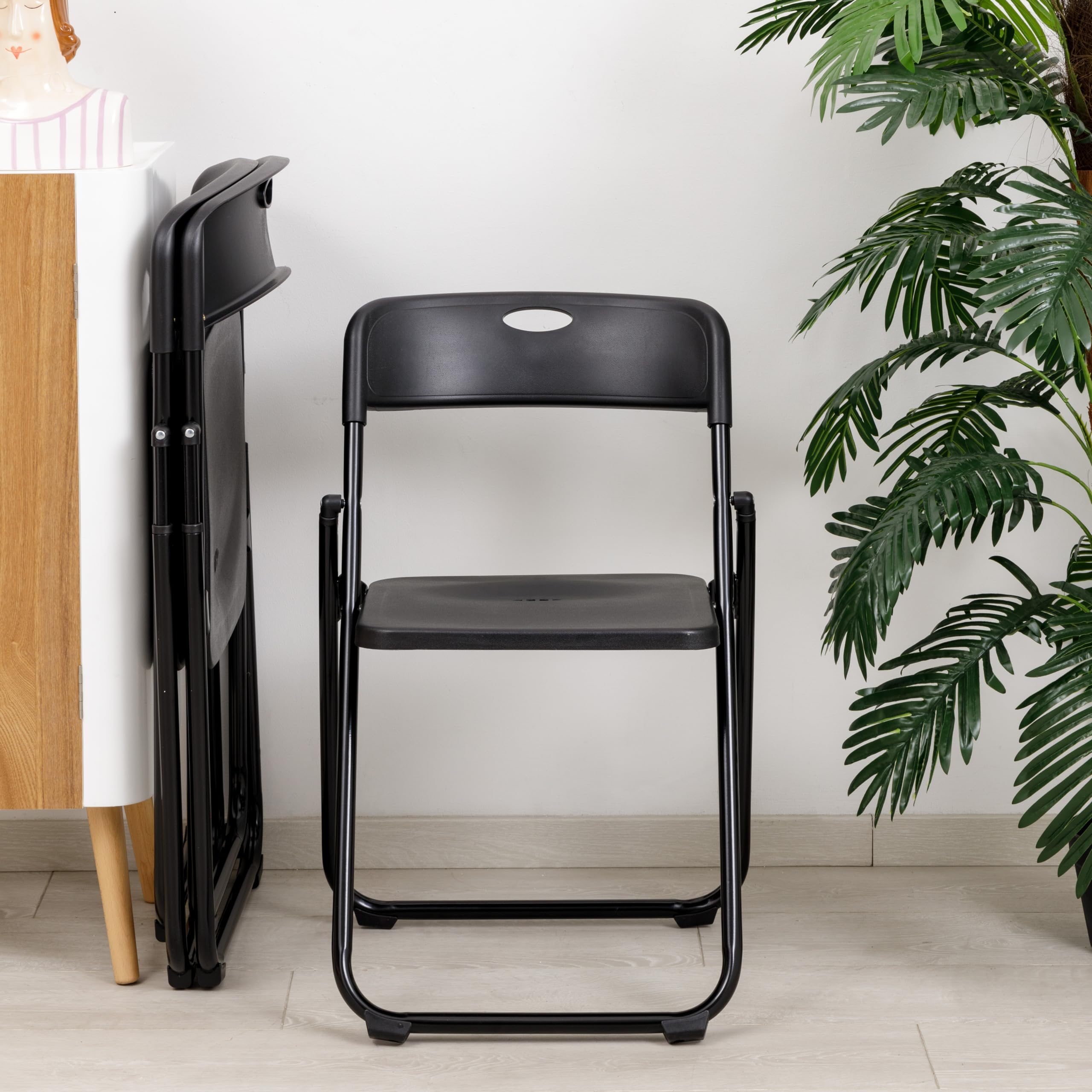 Baroni Home Sedia Pieghevole con Struttura in Acciaio e PVC, Seduta Salvaspazio Richiudibile con Piedini e Maniglia, da Viaggio, Cucina, Soggiorno, Camera da Letto, 74x43x49 cm, Nero