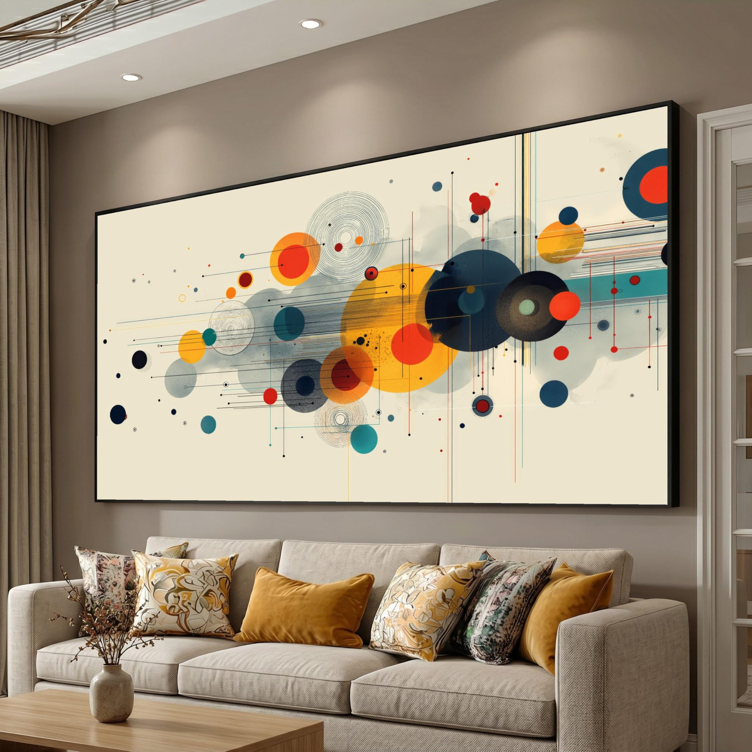 TONGYINLI Abstract Circles Canvas, Geometric Wall Art, Mid Century Modern Artwork, Colorful Contemporary Art, Home Decor Painting(70x130cm/Frameless)