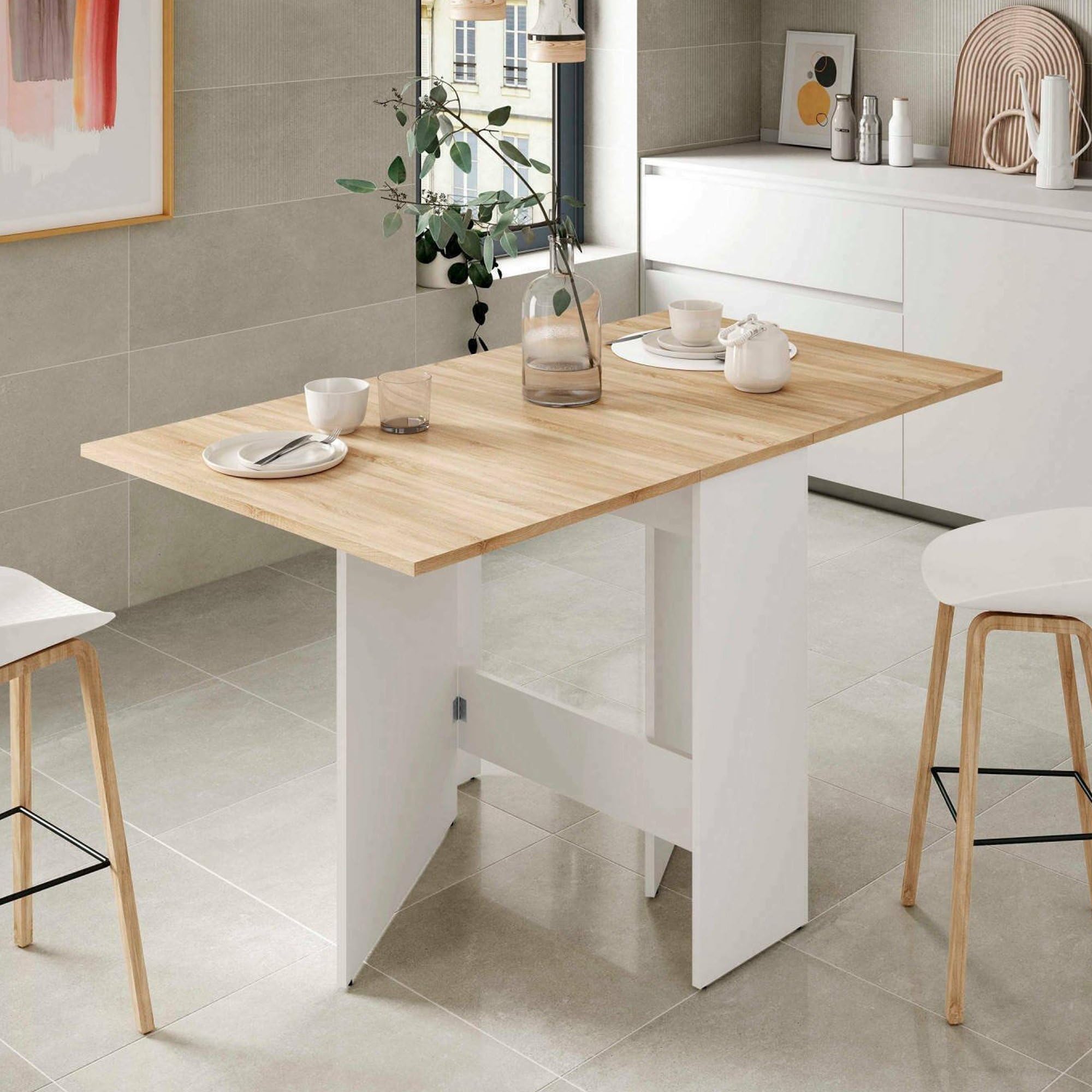 Dmora - Ausziehbarer Toledo-Tisch, Klappbarer Esstisch Mit Platte, Beistelltisch, 31 x 77 x 78 cm, Weiß und Eiche