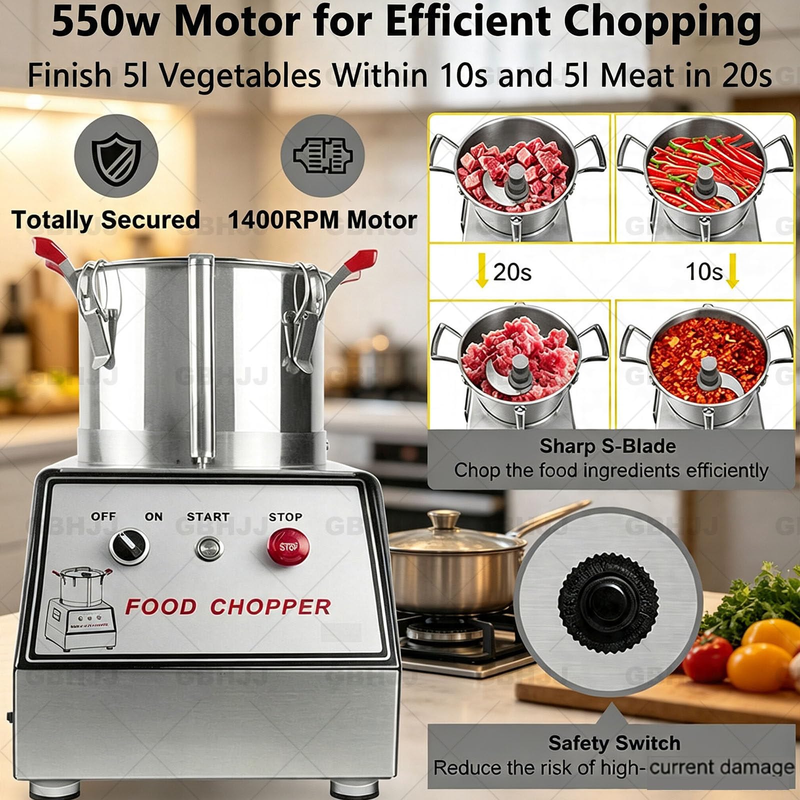 Cutter Elettrico Professionale, Robot da Cucina Tritatutto per Verdure 7L | Multifunzione per Bar, Ristoranti e attività di Ristorazione Collettiv