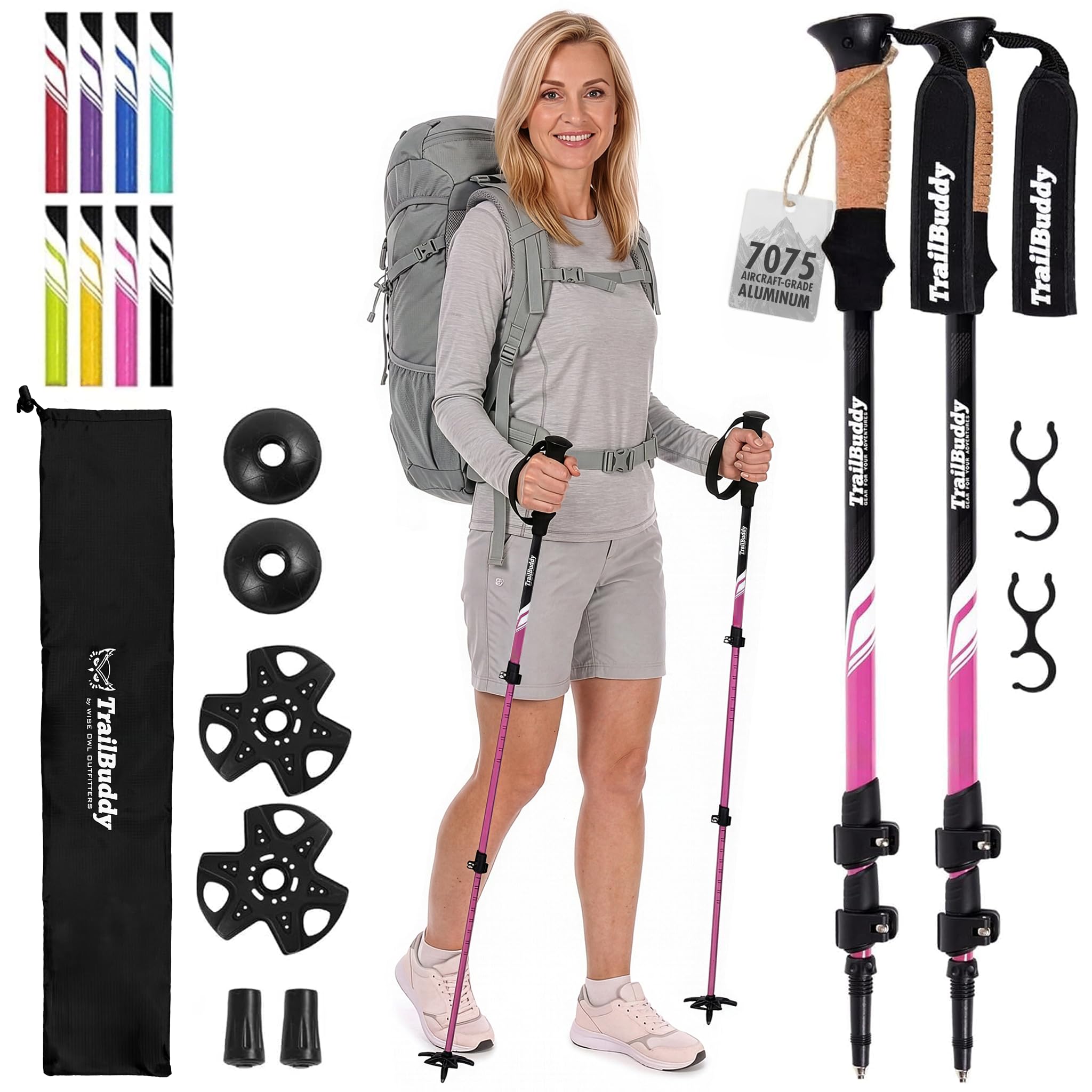 TrailBuddy Bâtons de randonnée - Bâtons de Marche télescopiques pour Hommes et Femmes - Extensibles 62-137 cm - Bâtons de randonnée ultralégers en aluminium 7075-1 Paire