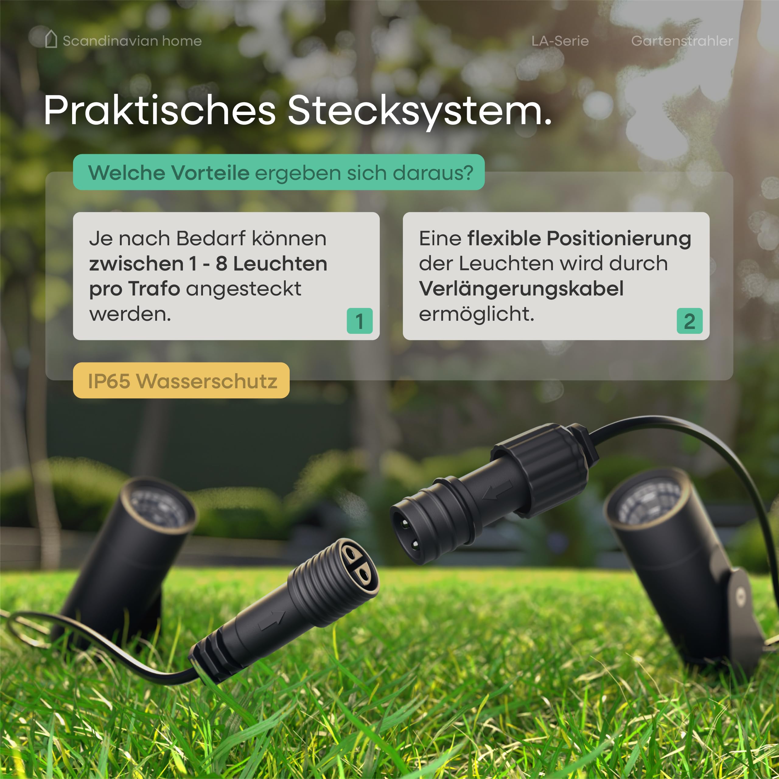 Scandinavian home Gartenbeleuchtung 4er Set - 12V LED Gartenstrahler mit Erdspieß, IP65 Wasserdicht, 3000K Warmweiß, Strahler Außen - Erweiterbare Gartenbeleuchtung mit Strom für Garten & Wege