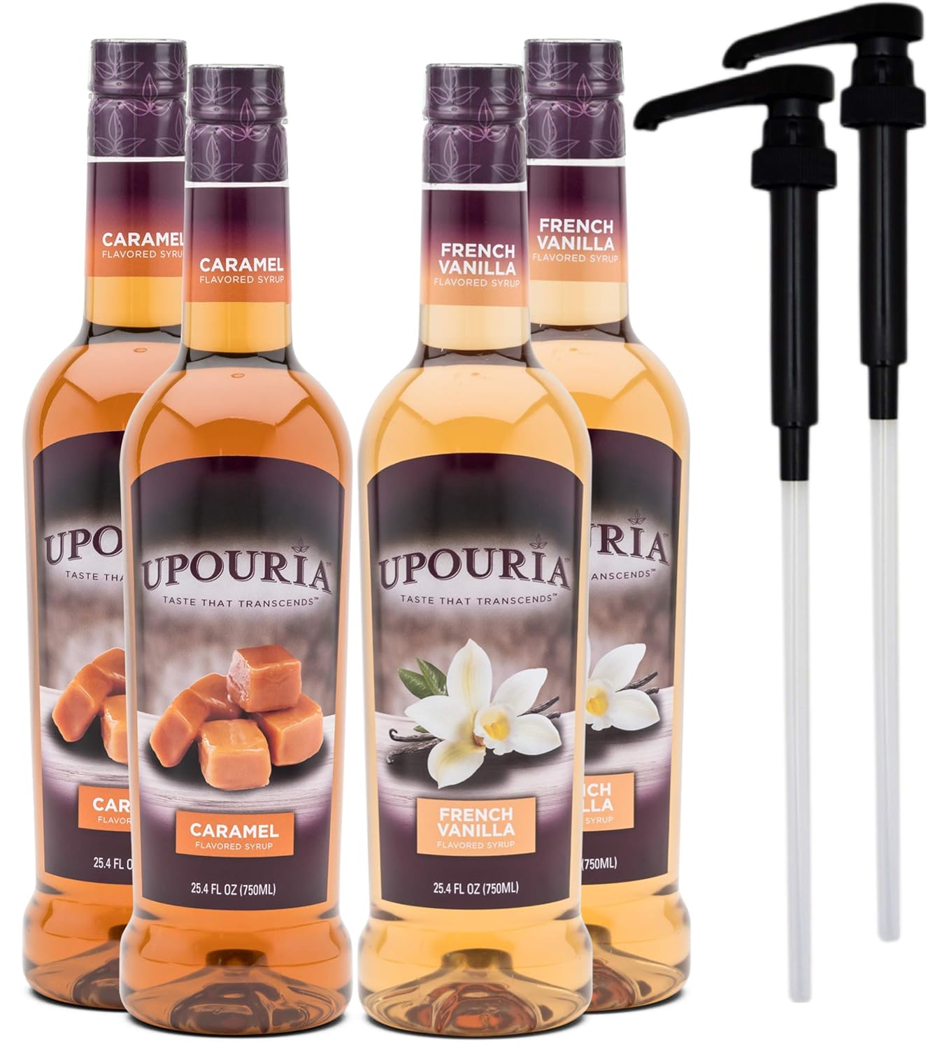 Upouria French Vanilla & Caramel Coffee Syrup Flavoring, 2