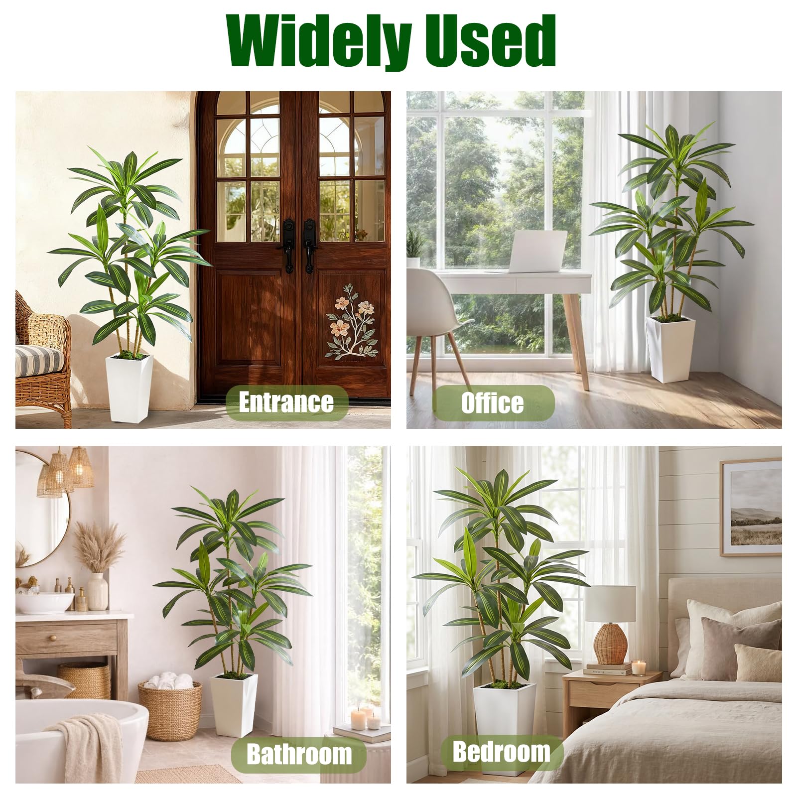Dracaena Artificiel 160 cm Arbre Artificiel Interieur avec Pot Blanc Plante Artificielle Grande Tropical