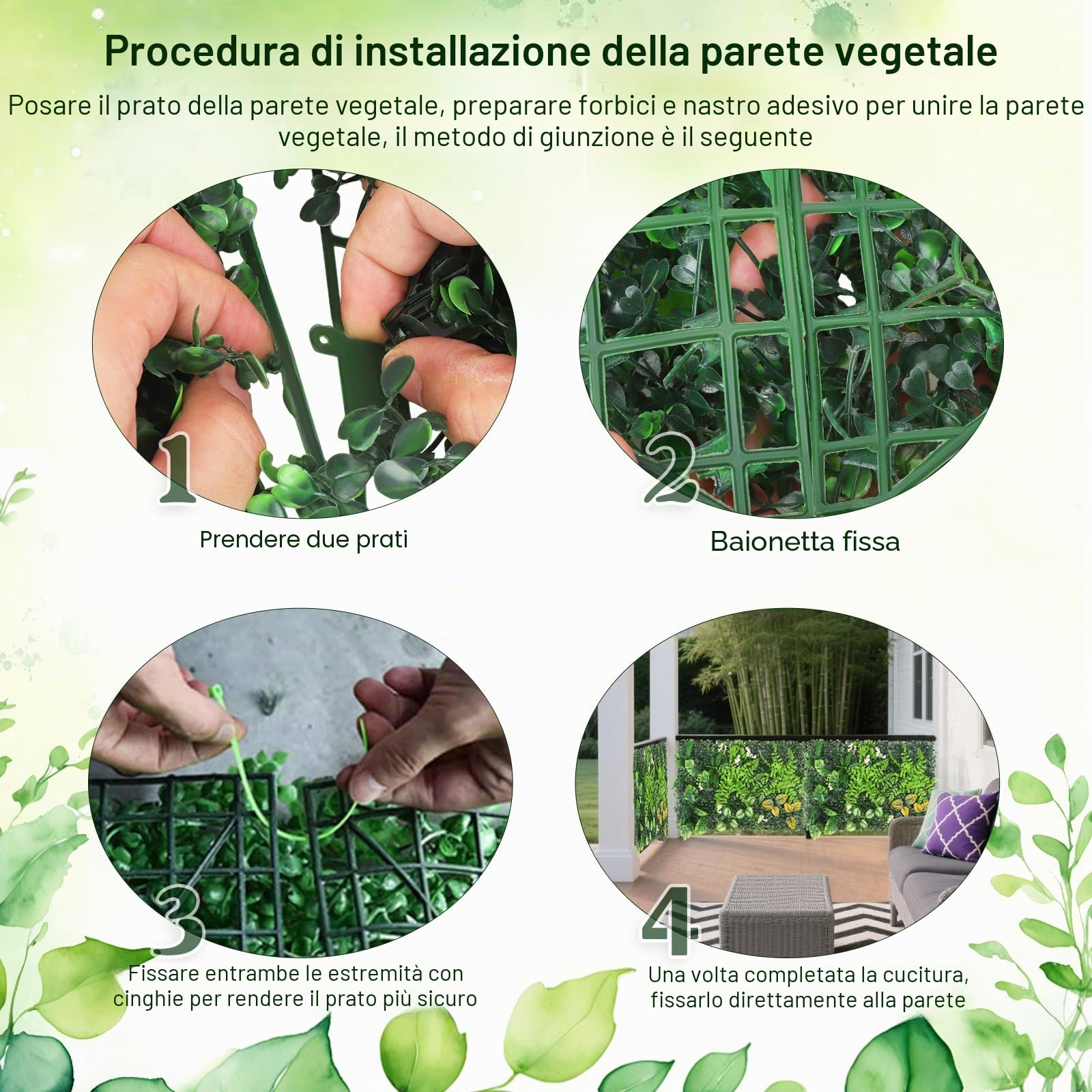 Parete per piante da esterno, 2 pezzi, 60 x 40 cm, decorazione per pareti, balcone e giardino (02)