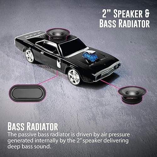 Miniatura 7 de QFX Bluetooth 1968 Retro Muscle Car Replica Altavoz, Altavoces Duales de 2 pulgadas, Enlace Manos Libres, Micrófono Integrado, Radio FM y Luces LED
