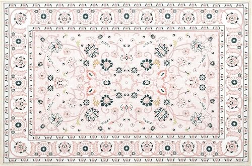 Miniatura 2 de CAROMIO Alfombra de área de 2 x 3 pies, lavable para interiores, alfombra vintage, alfombra envejecida, con medallón, antideslizante, alfombra