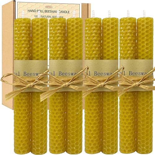 Velas cónicas de cera de abeja 100% pura, paquete de 8 pulgadas, sin humo, velas hechas a mano para ideas de regalo para el hogar, velas decorativas