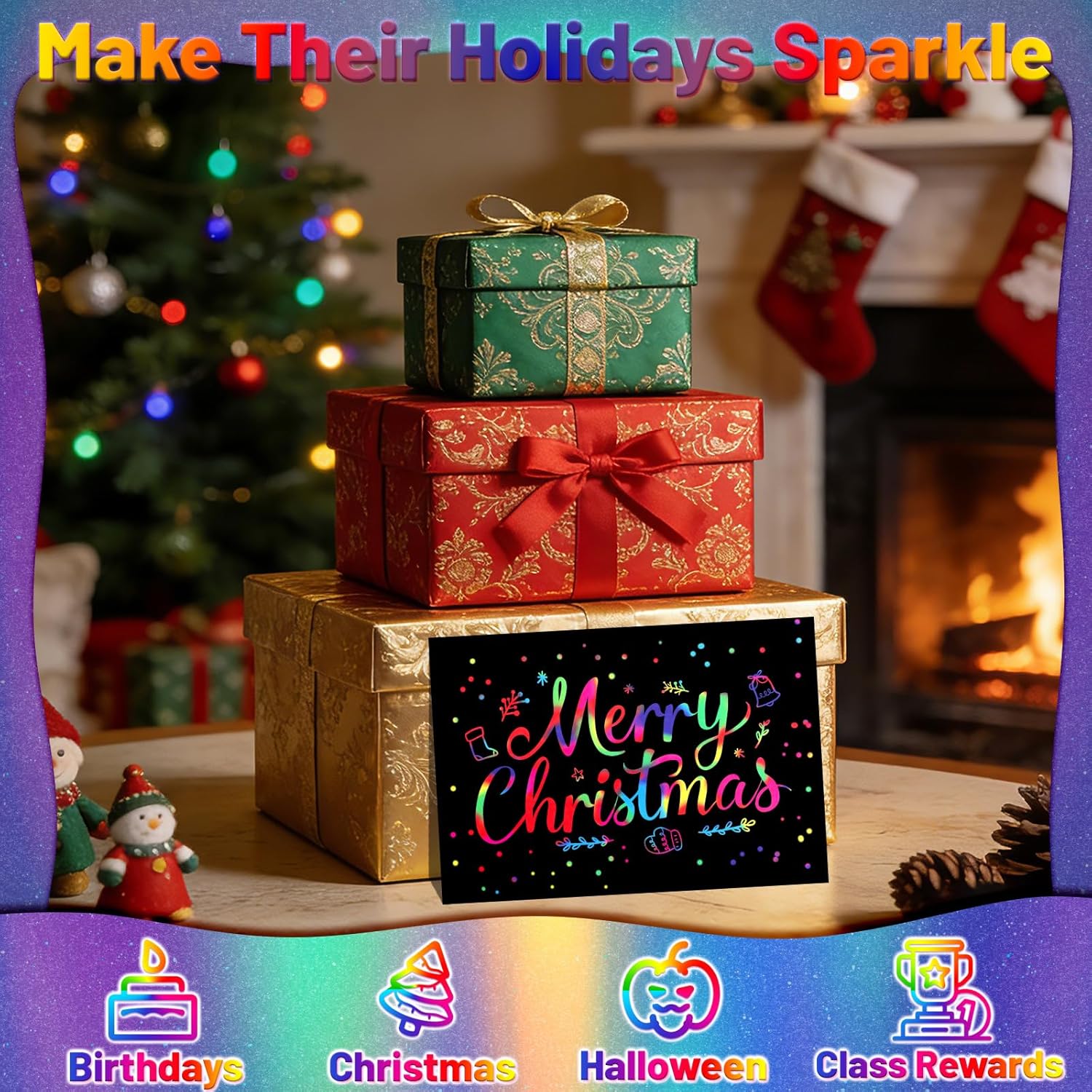 QEF 120Pcs Scratch Art Rainbow Paper Sets, Magic Black Scratch Off Art Craft Kits for Kids Rainbow Scratch Paper Classroom Party Favors Christmas Gifts for Kids Adults