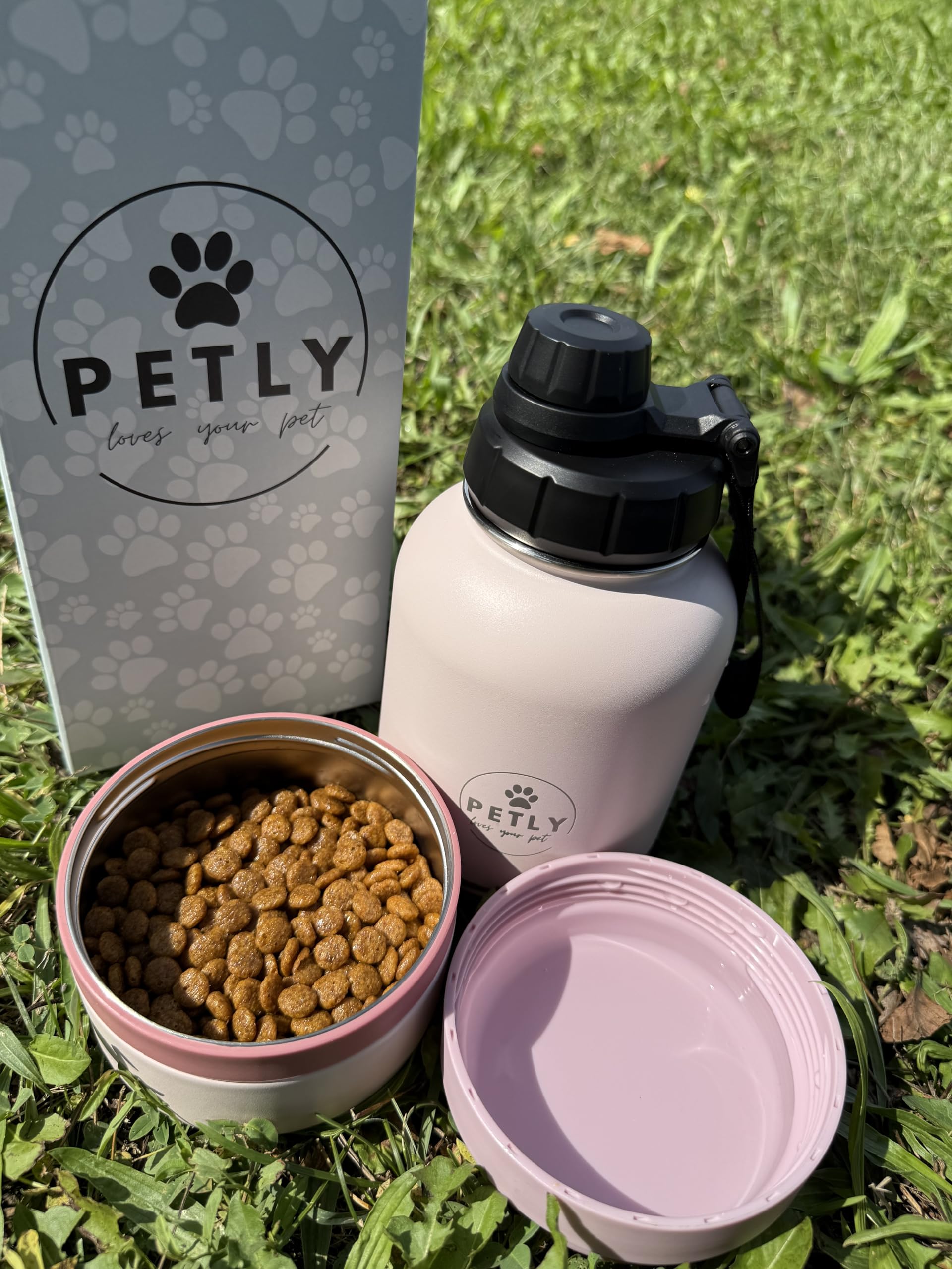Bottiglia Portatile per Animali da Viaggio, Per Cani da Viaggio, Borraccia per Acqua e Cibo, Bottiglia da Viaggio con Doppio Scomparto Acqua e Cibo 1000 ml (Rose, L)