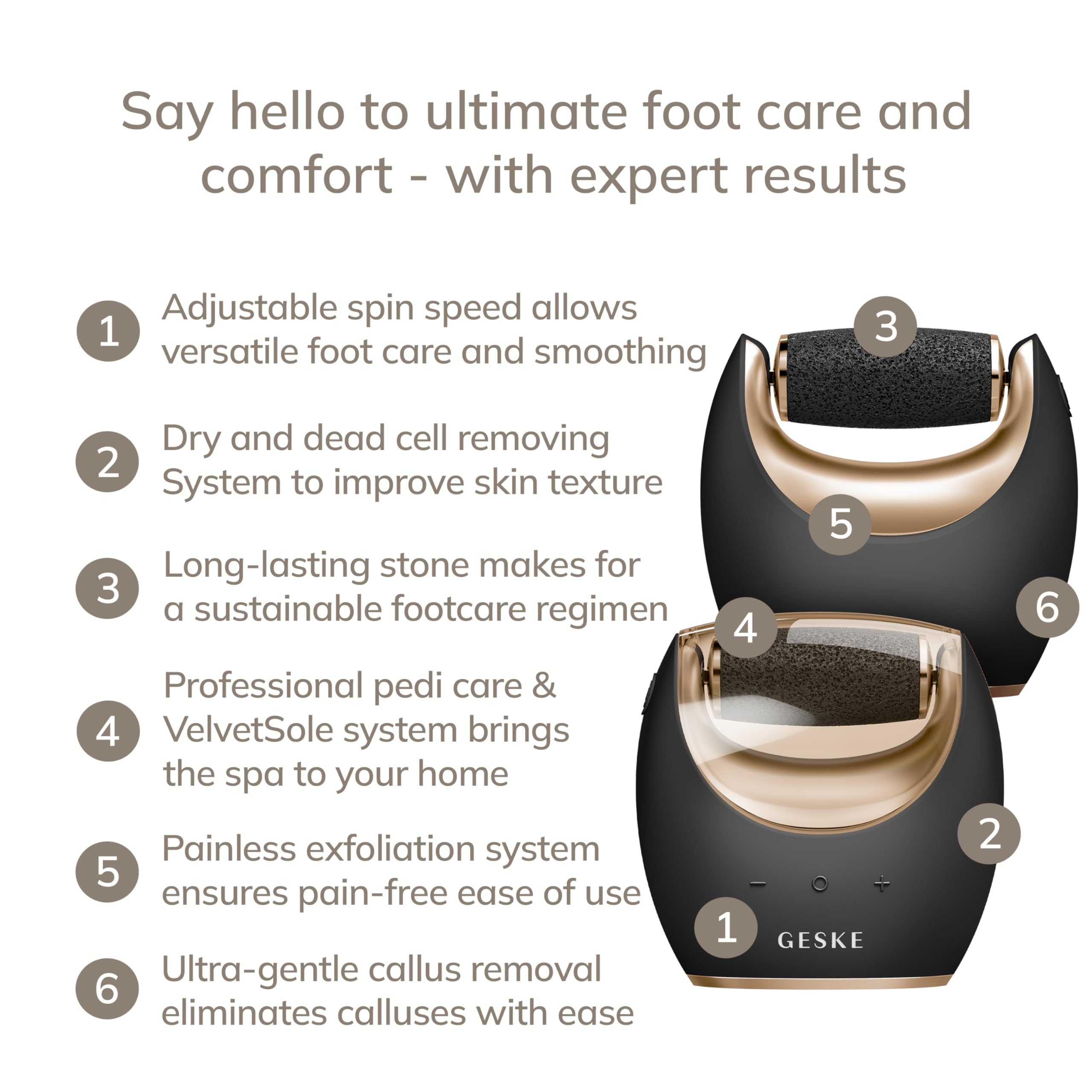 GESKE Compact Electric Pumice Foot Smoothing Roller 7 in 1 | Lima | SmartAppGuided™ | Lima de Pies Eléctrica y Exfoliador | Piedra Pómez para Eliminar Durezas y Callos | Pedicura en Casa
