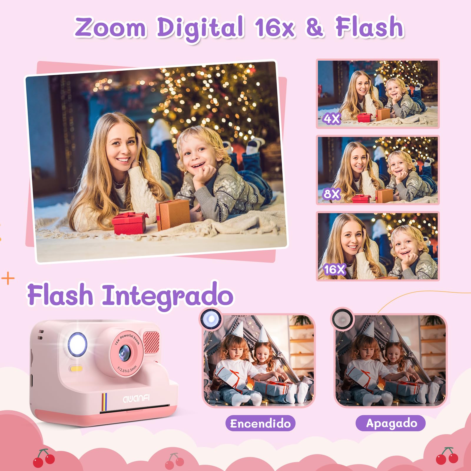Camara Fotos Infantil Instantanea, 2,4 Pulgada Cámara de Fotos para Niños, con Tarjeta de 32G, 3 Rollos de Papel de Impresión, 1080P Cámara Instantánea, Regalo para Niños y Niñas de 3 a 12 Años