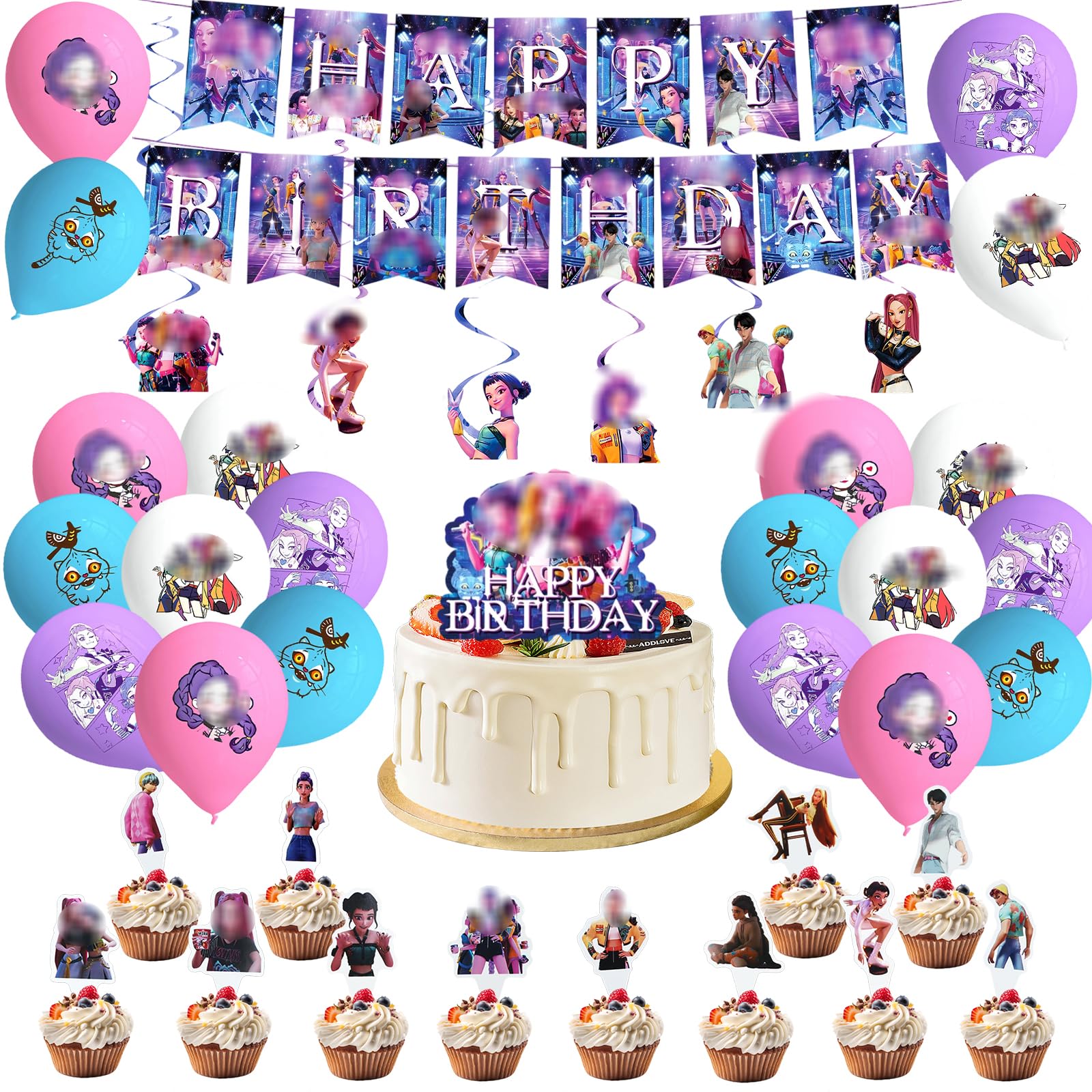36PCS Demon Birthday Decorations, Party Decorations Supplies with Banner Cake Topper Balloons for Birthday Party — image 1