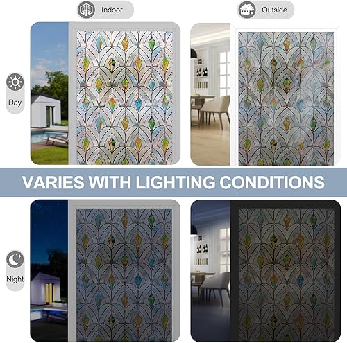 Miniatura 6 de Película decorativa 3D para ventana de vitral, película decorativa de privacidad para baño, puerta delantera, hogar, bloqueo solar, control de