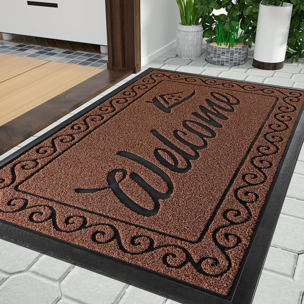 Yimobra Welcome Front Door Mat, Heavy Duty Easy Clean Doormat Indoor Outdoor, Waterproof Quick Dry Floor Mat for Home, Garage, Hign Traffic Areas, Non Slip, Low Profile, 36X24 Inches, Maroon