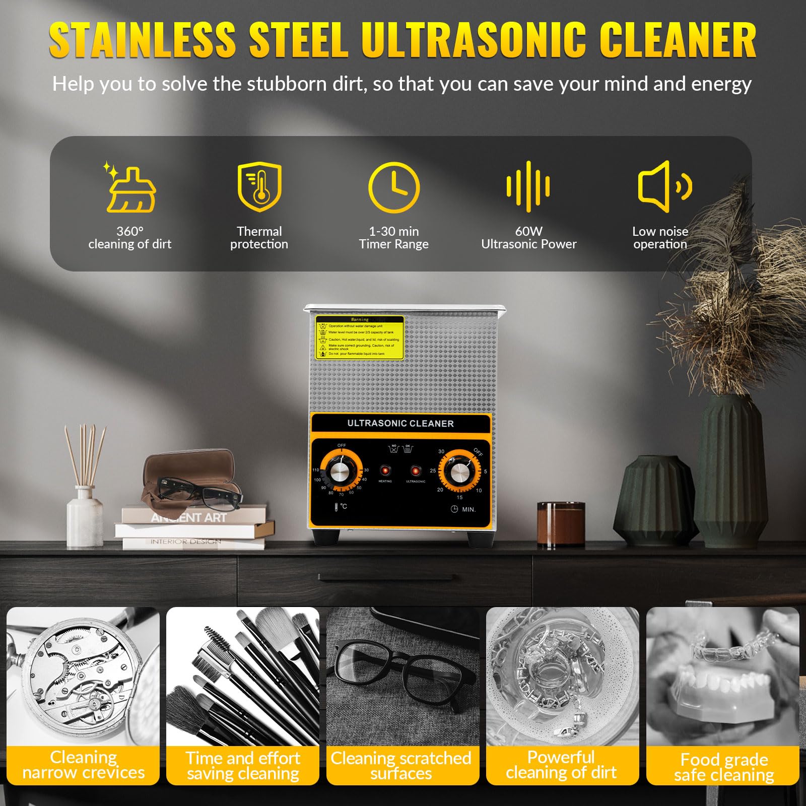VELPAX 2L Ultraschallreinigungsgerät, Professioneller Edelstahl Ultraschallreiniger mit Heizung Timer ultraschallreiniger für brille Brillen Gläser Ultrasonic Cleaner Zahnprothesen Schmuck